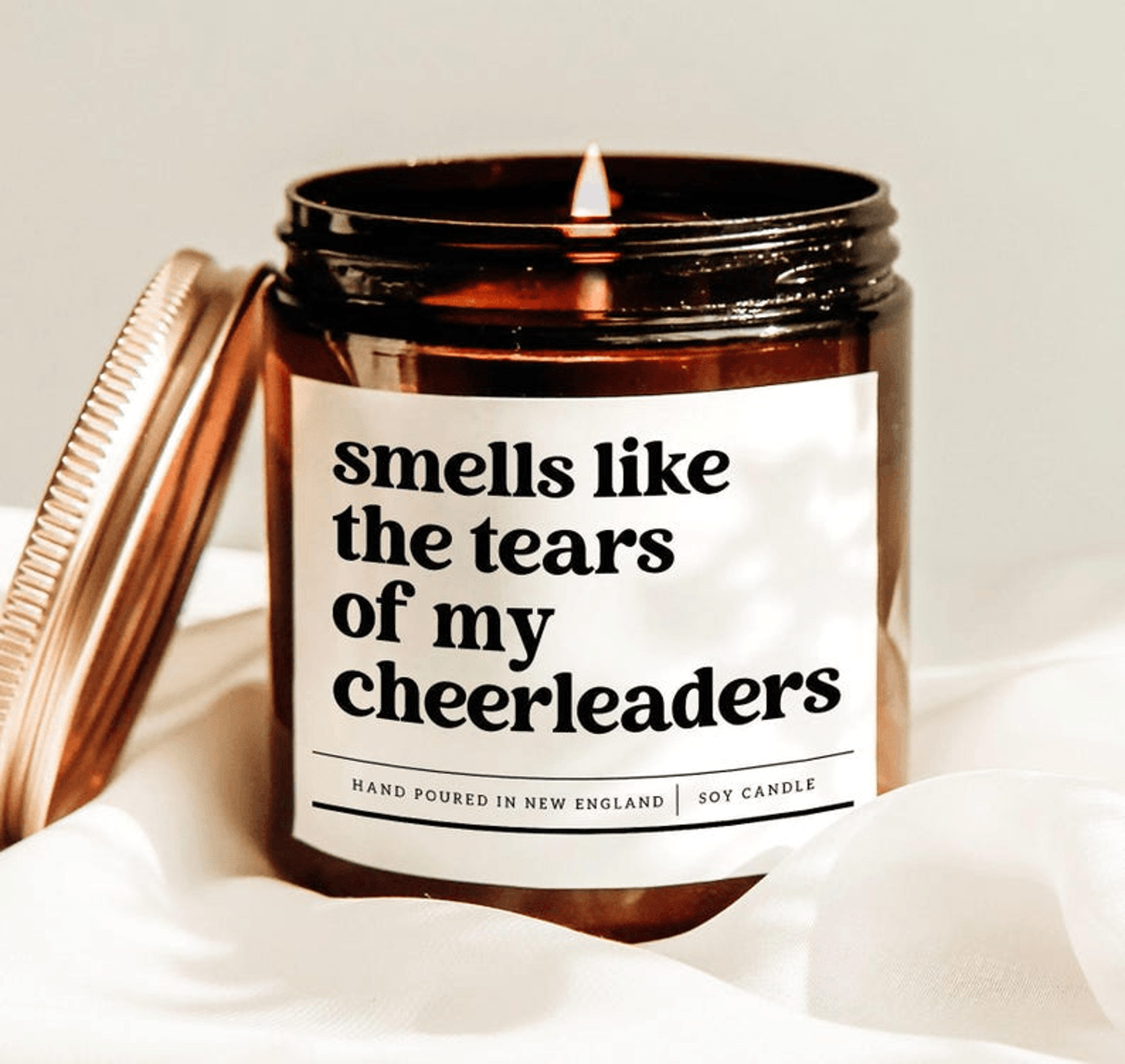 smells like the tears of my cheerleaders funny sports candle coach gift athlete soy candle team spirit decor