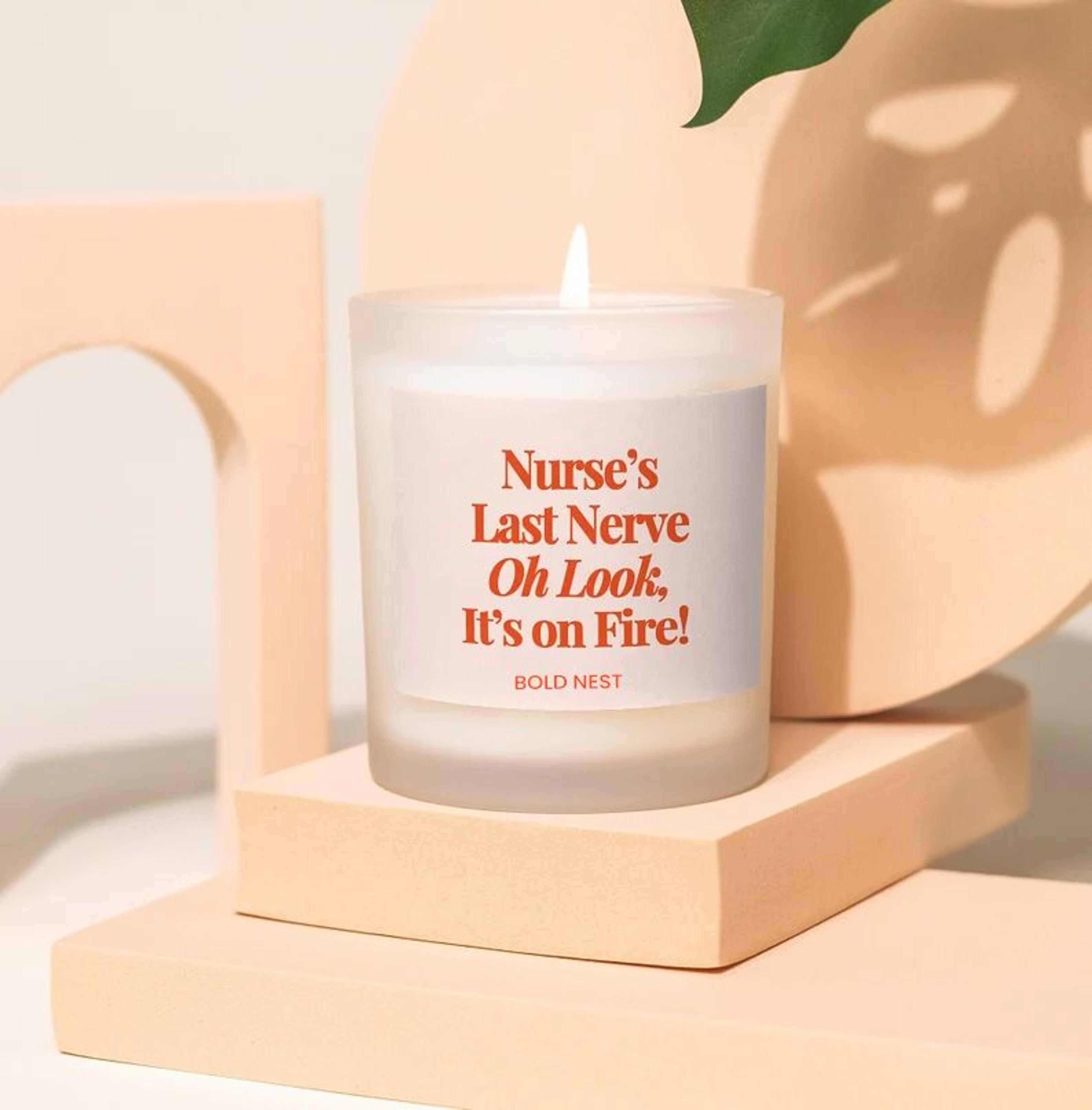 nurse last nerve candle gift for healthcare workers | funny nurse gift, nursing appreciation candle