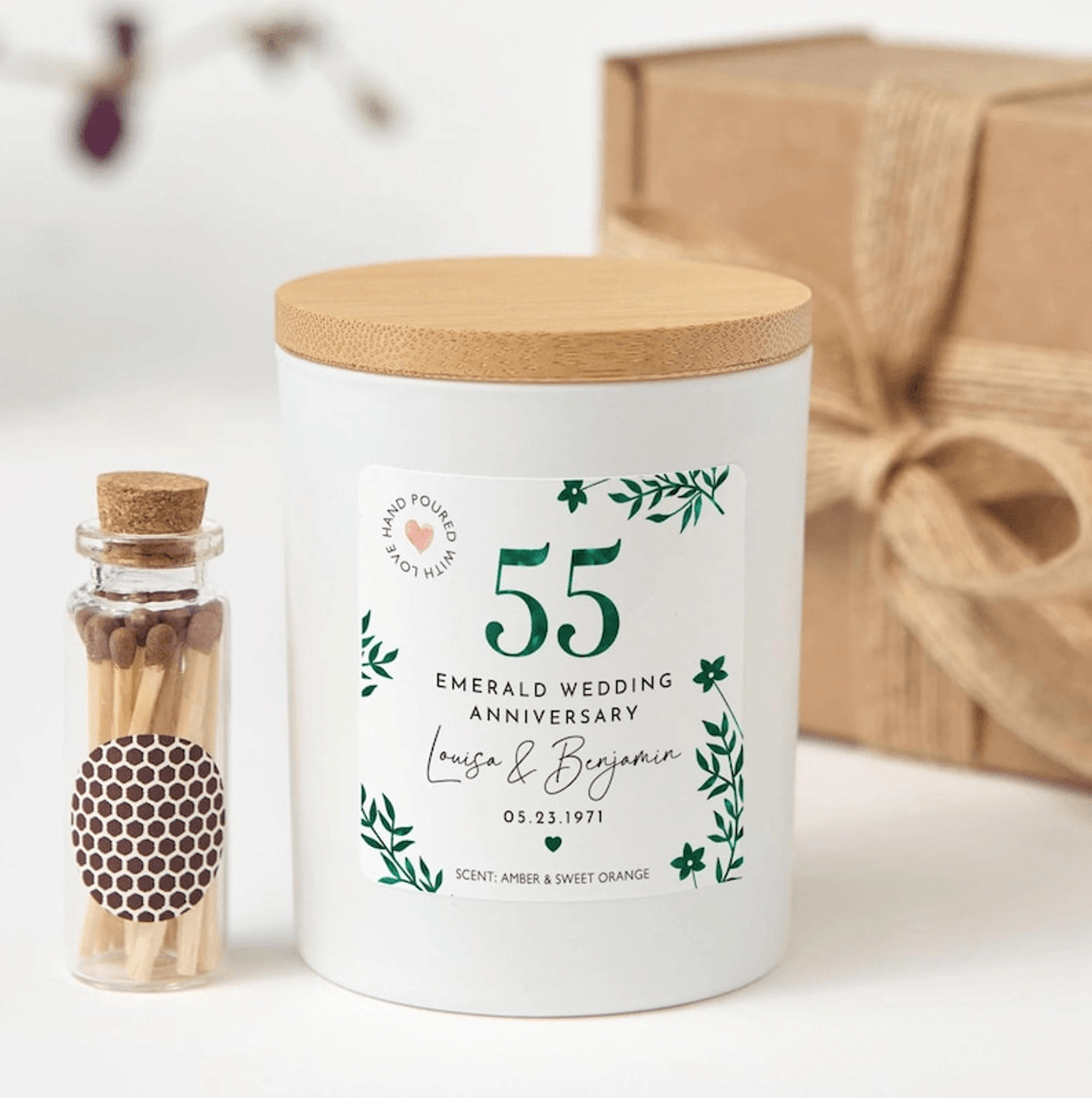 55th wedding anniversary candle, emerald anniversary gift, personalized 55 year anniversary gift, custom anniversary