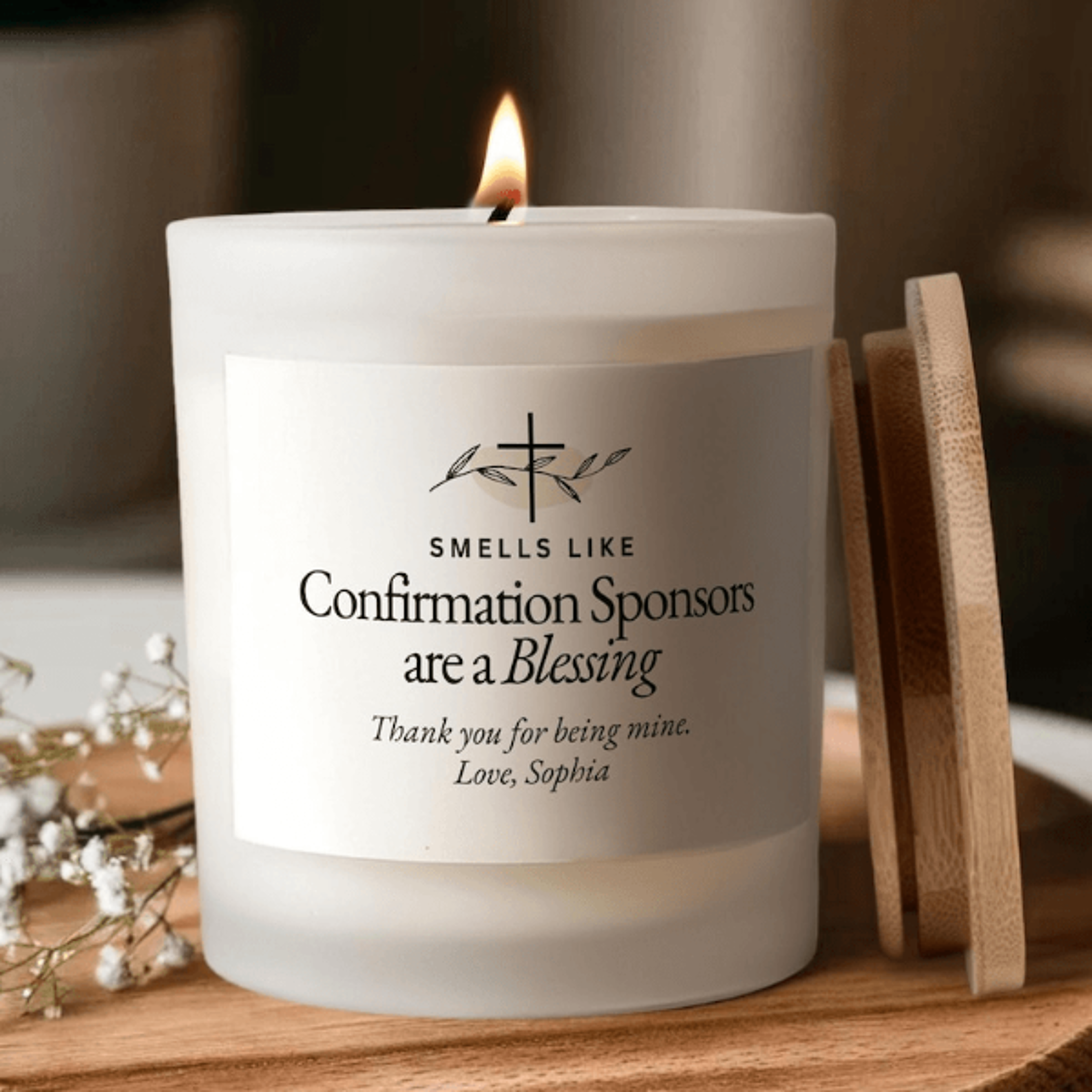 confirmation sponsor thank you candle, confirmation sponsor gift, religious candle gift, catholic confirmation keepsake
