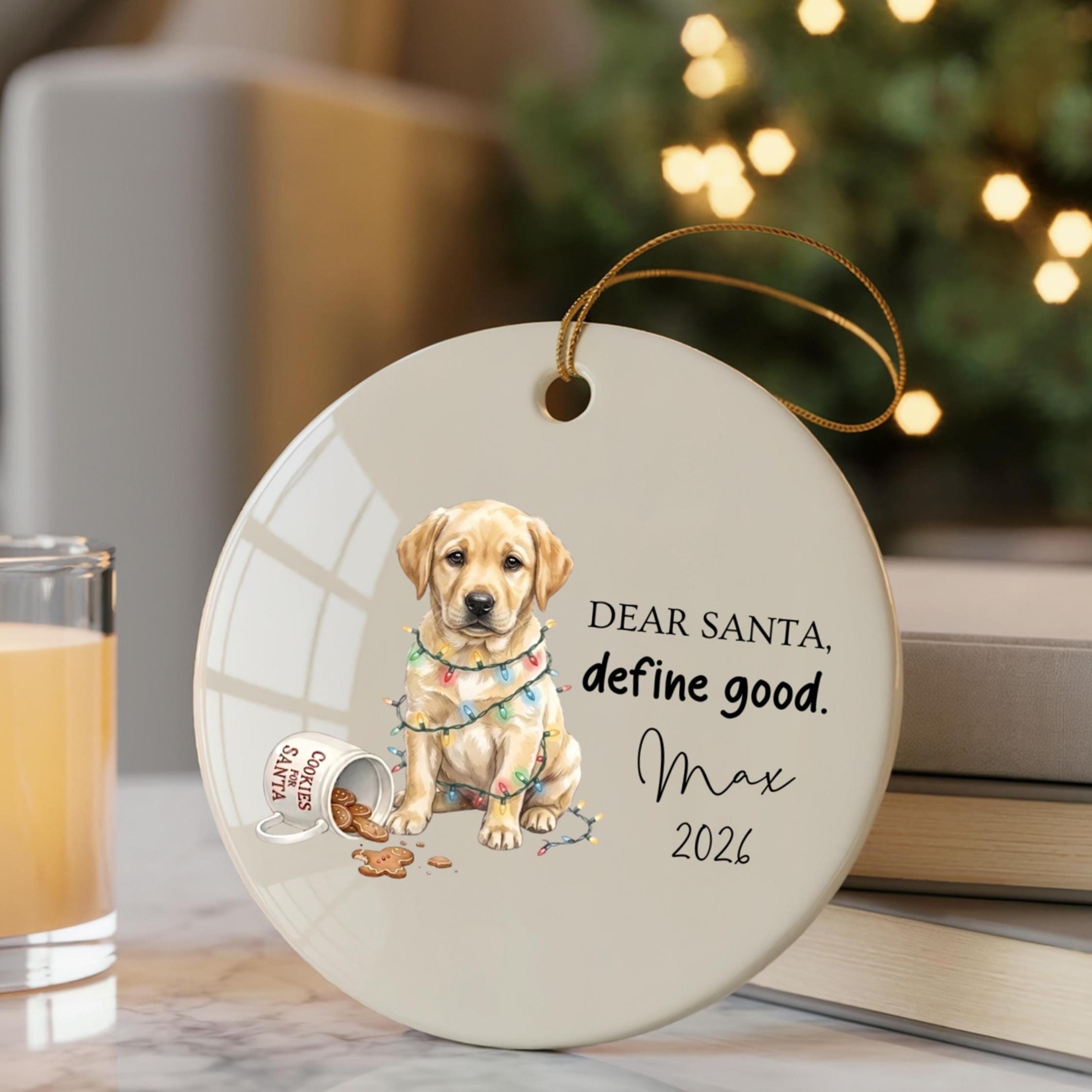 custom yellow labrador christmas ornament, personalized yellow lab dog ornament, funny labrador gift, first christmas