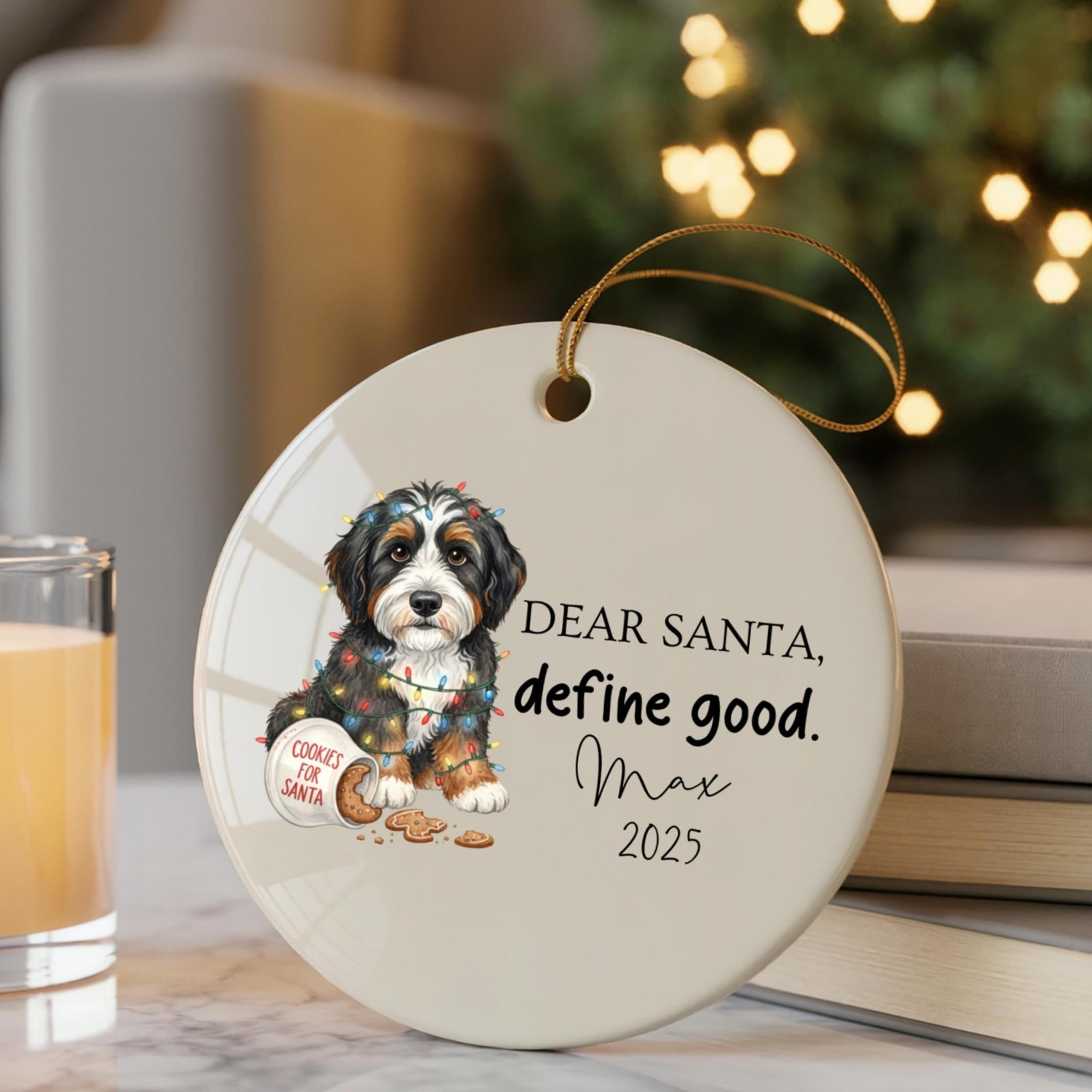 custom bernedoodle christmas ornament, personalized dog ornament, funny doodle mom gift, new puppy xmas keepsake