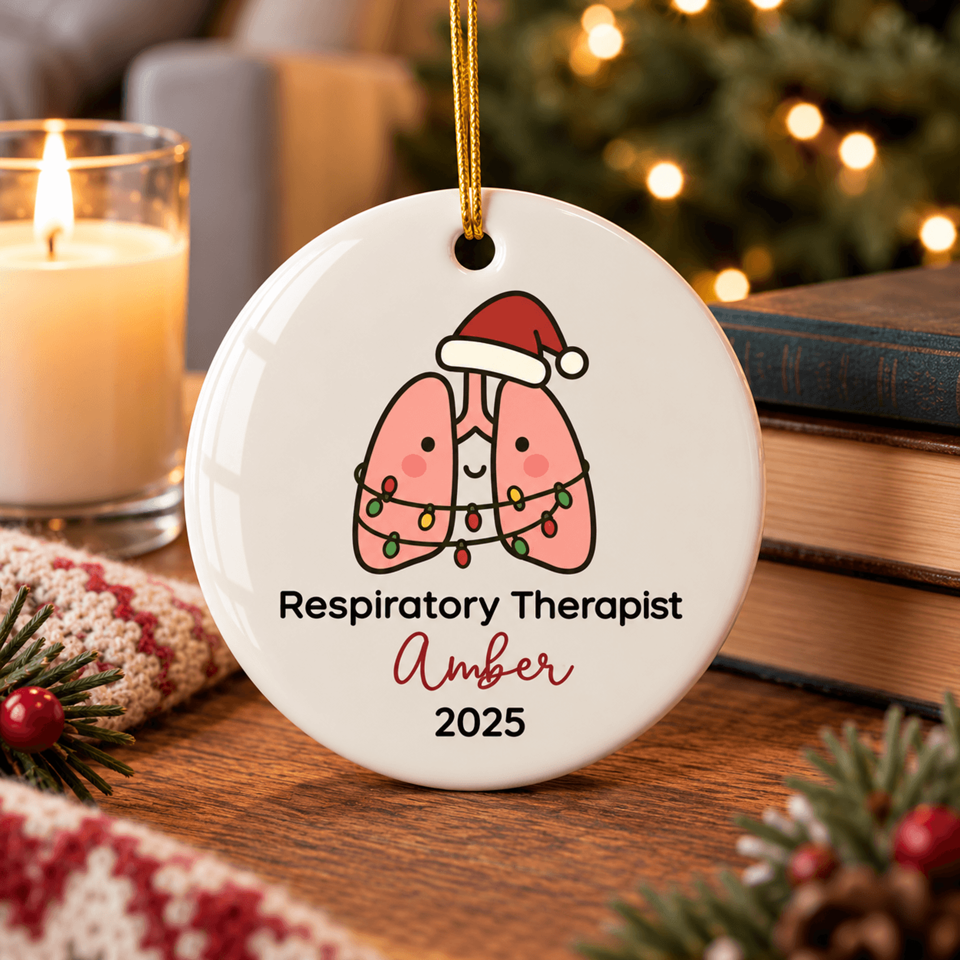 personalized respiratory therapist christmas ornament, custom name year rt gift, healthcare worker holiday keepsake