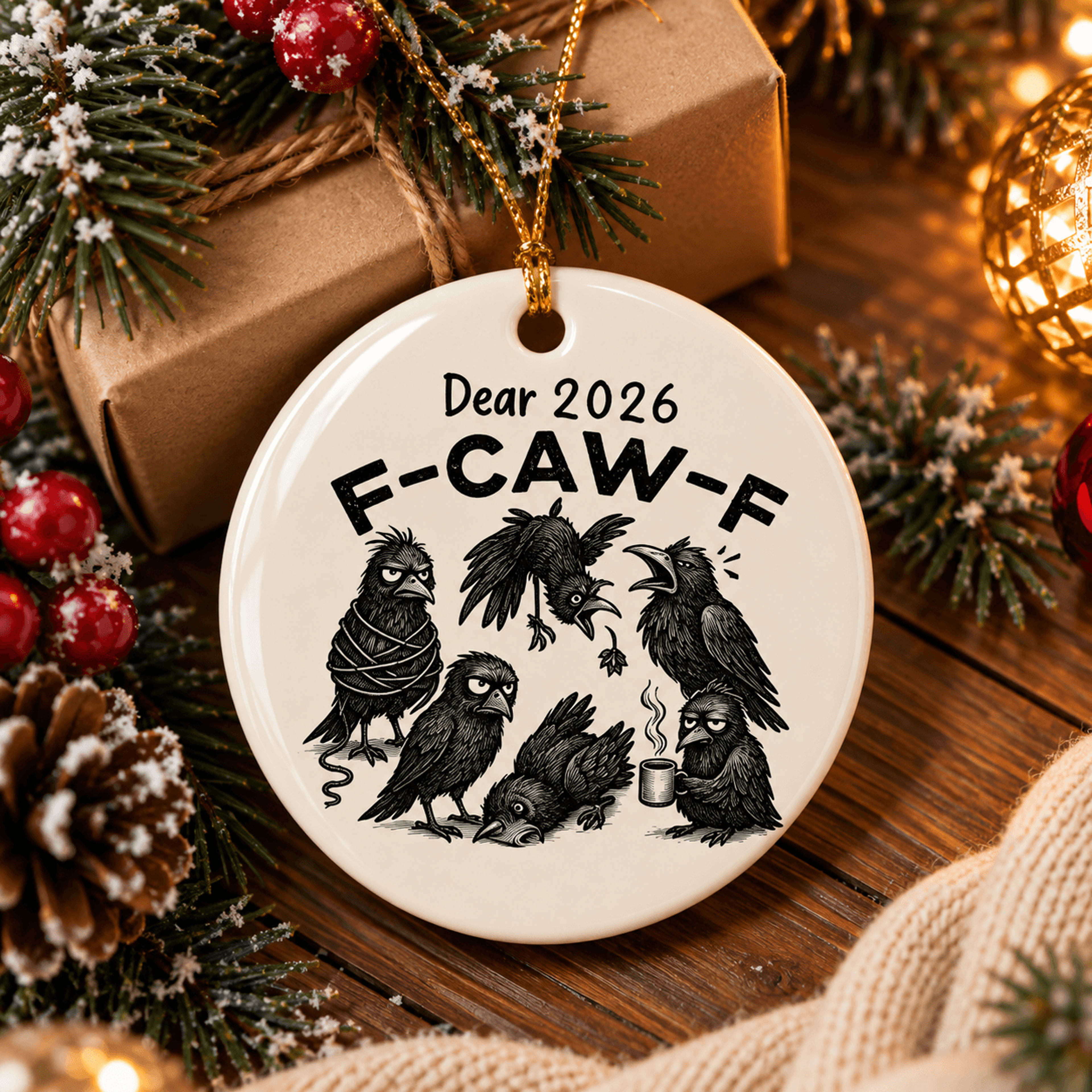 funny 2026 crow christmas ornament, dear 2026 f-caw-f bird ornament, sarcastic raven gift, funny holiday keepsake
