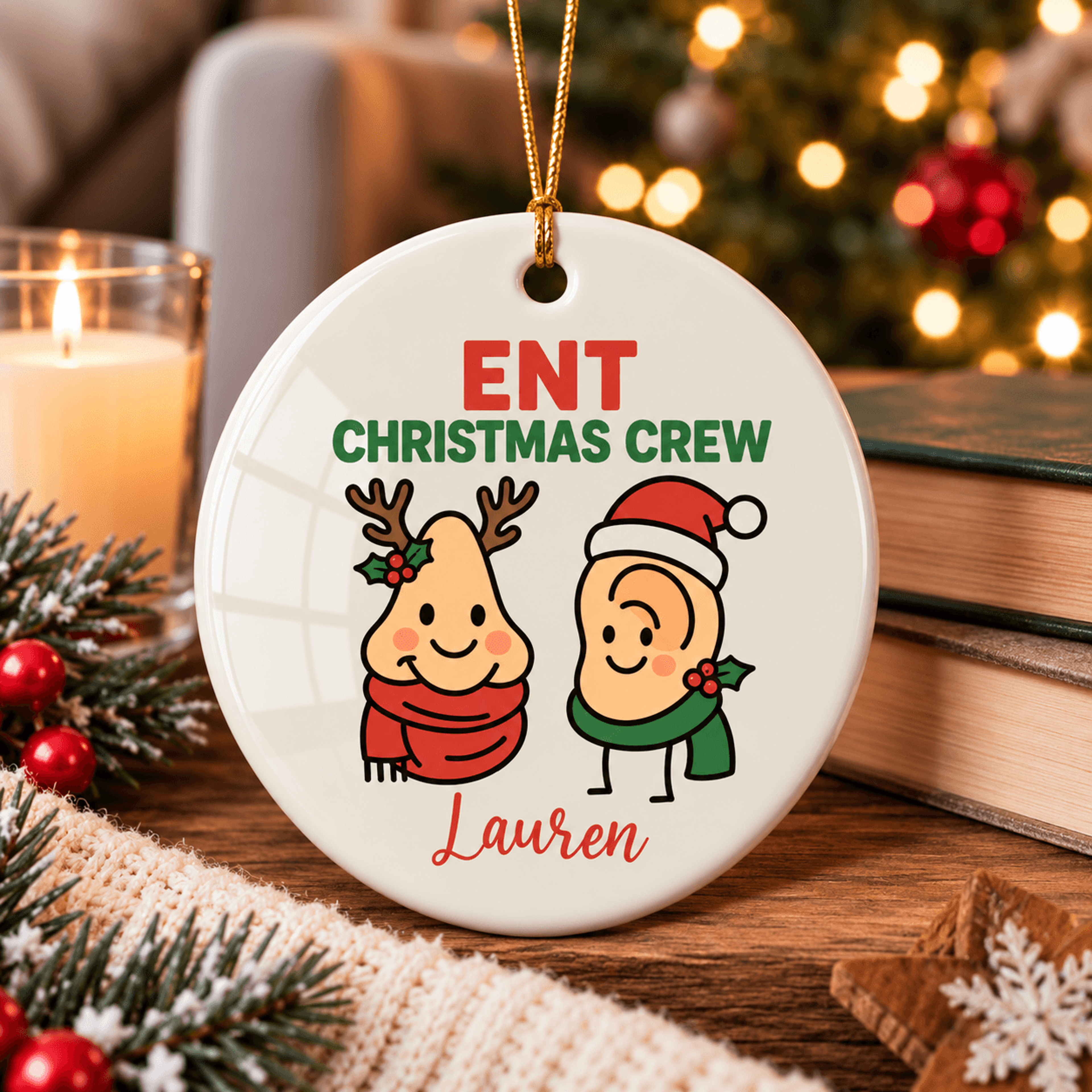 personalized ent christmas crew ornament, ent nurse gift, ear nose throat christmas ornament, custom name holiday