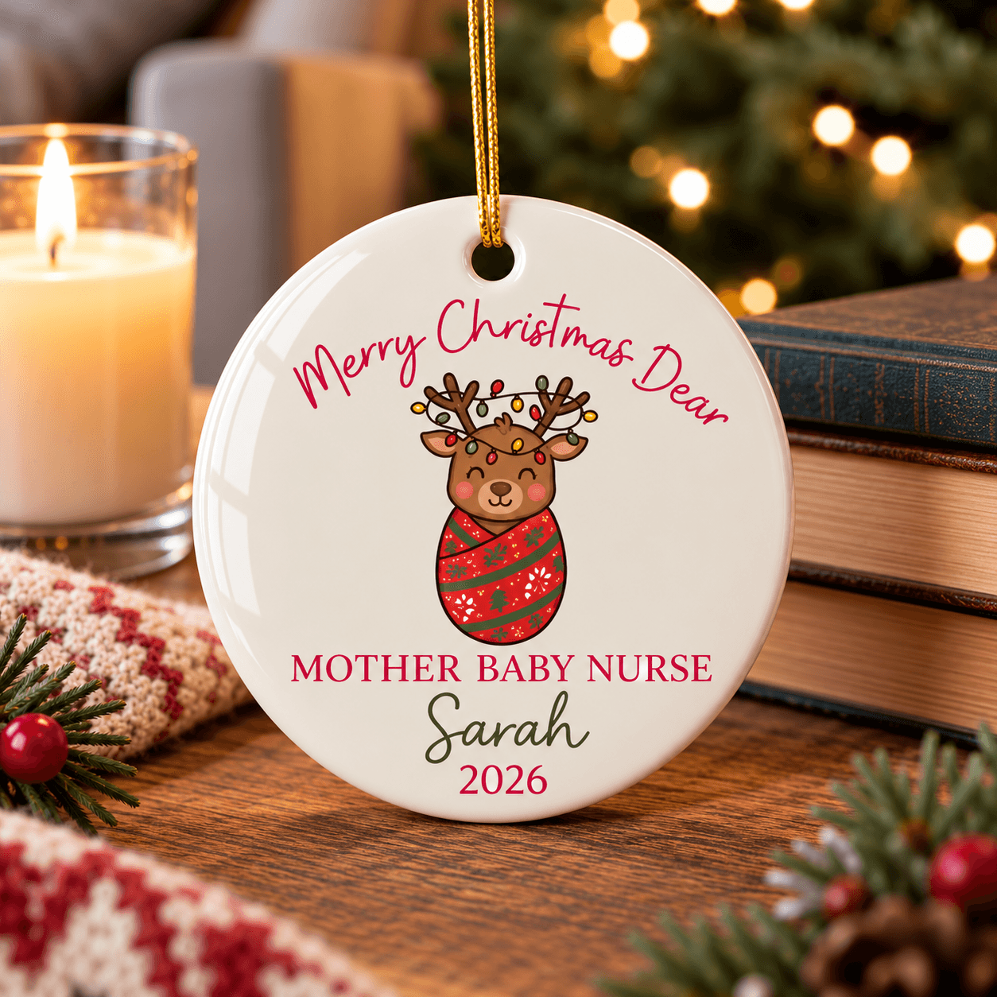 personalized mother baby nurse christmas ornament, newborn nurse gift, custom name 2026 holiday keepsake