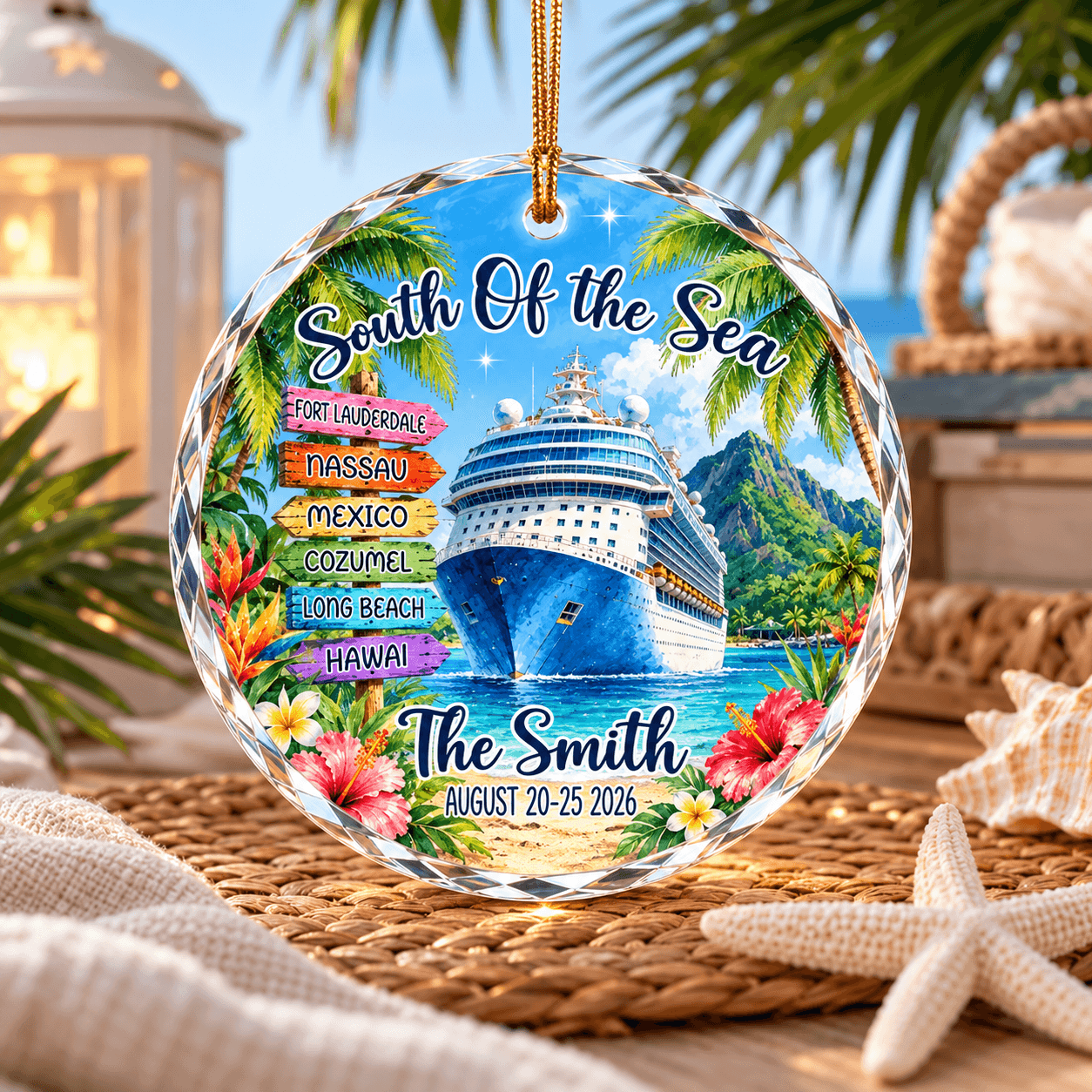 personalized cruise ornament, custom family cruise christmas ornament, tropical vacation keepsake, cruise ship gift 2026