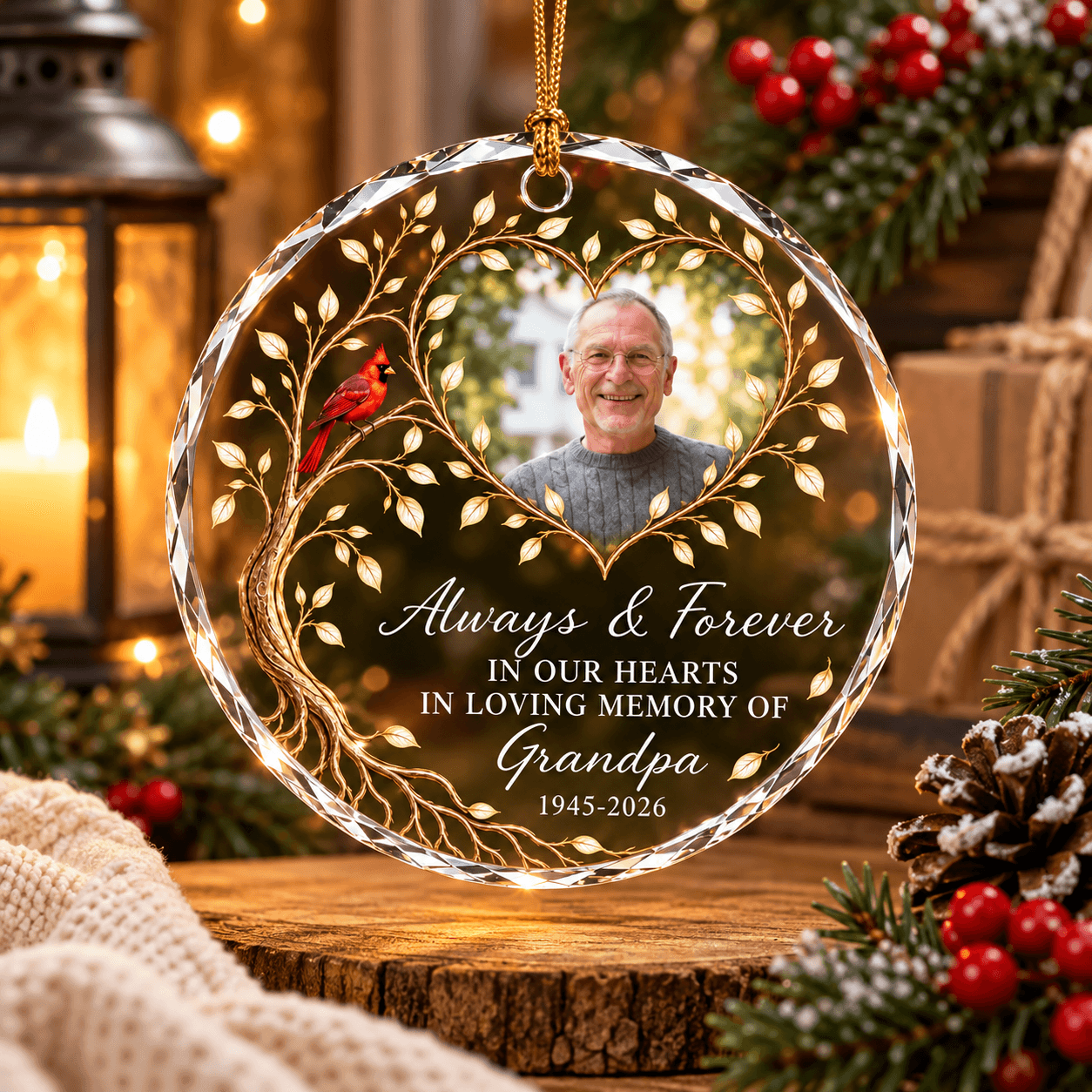 personalized grandpa memorial ornament, custom photo remembrance keepsake, in loving memory christmas ornament, sympathy