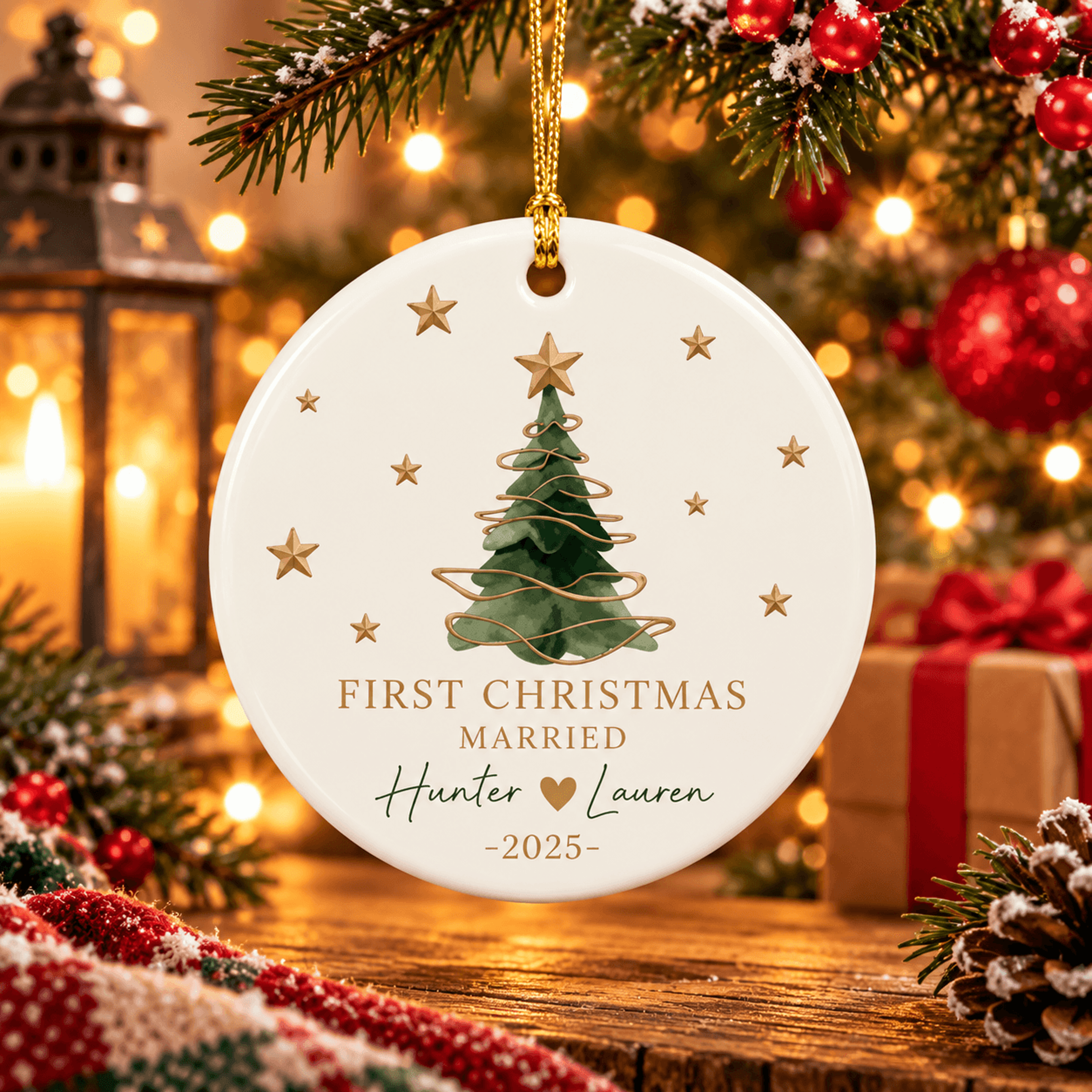 personalized first christmas married ornament, custom couple names keepsake, newlywed christmas tree ornament gift 2025