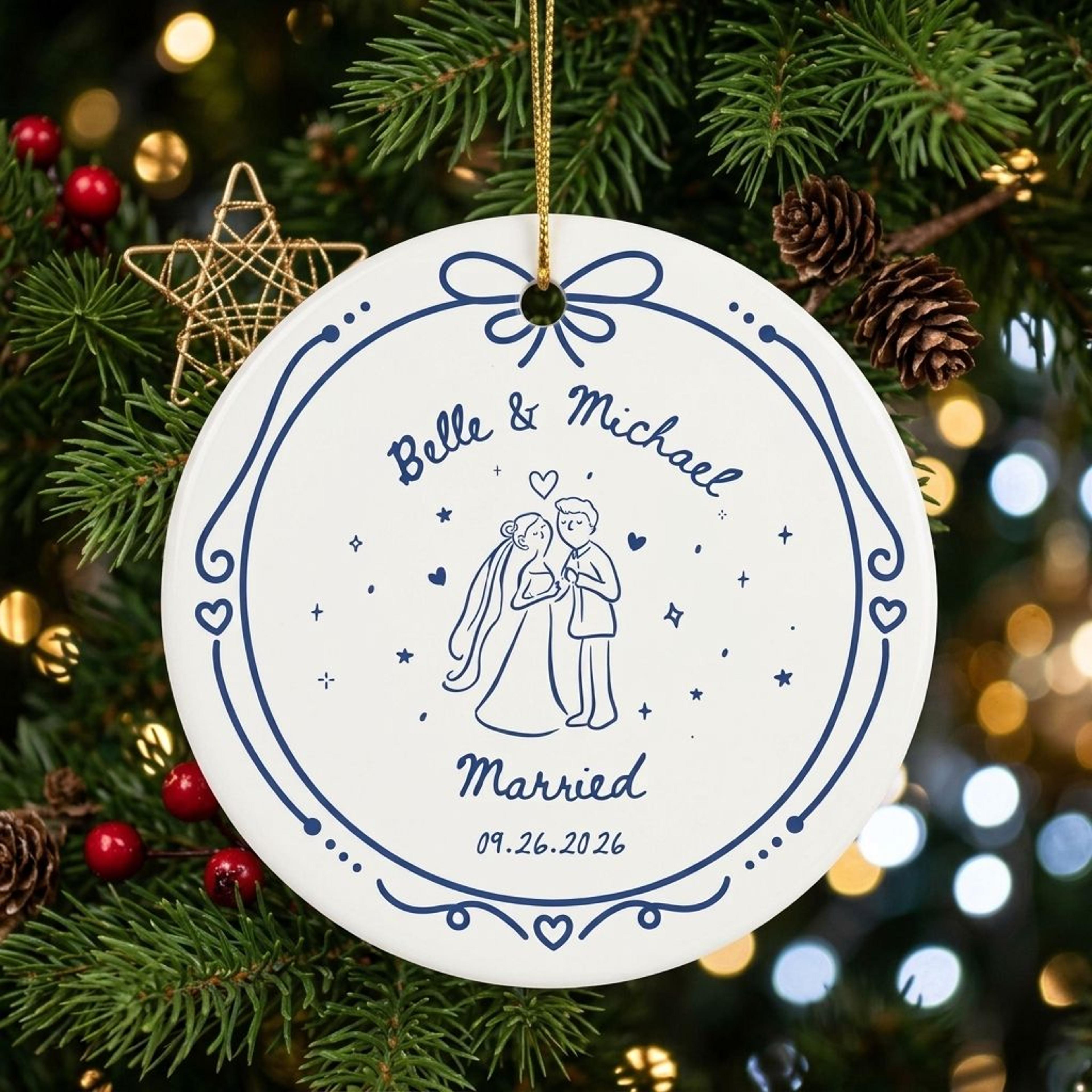 personalized wedding christmas ornament, custom couple names & wedding date keepsake, newlywed marriage gift 2026