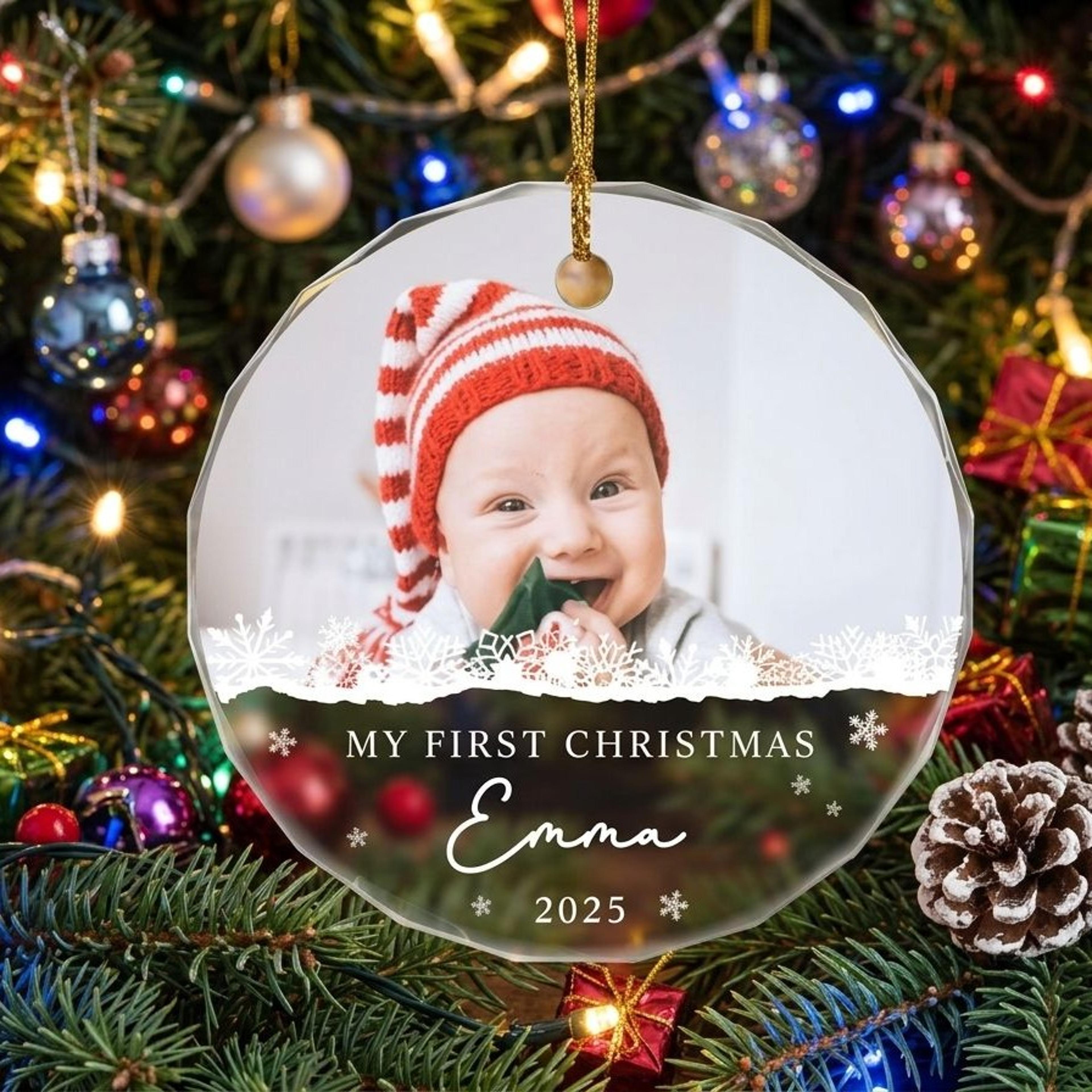 personalized baby first christmas ornament, custom baby photo & name ornament, my first christmas 2025 keepsake gift