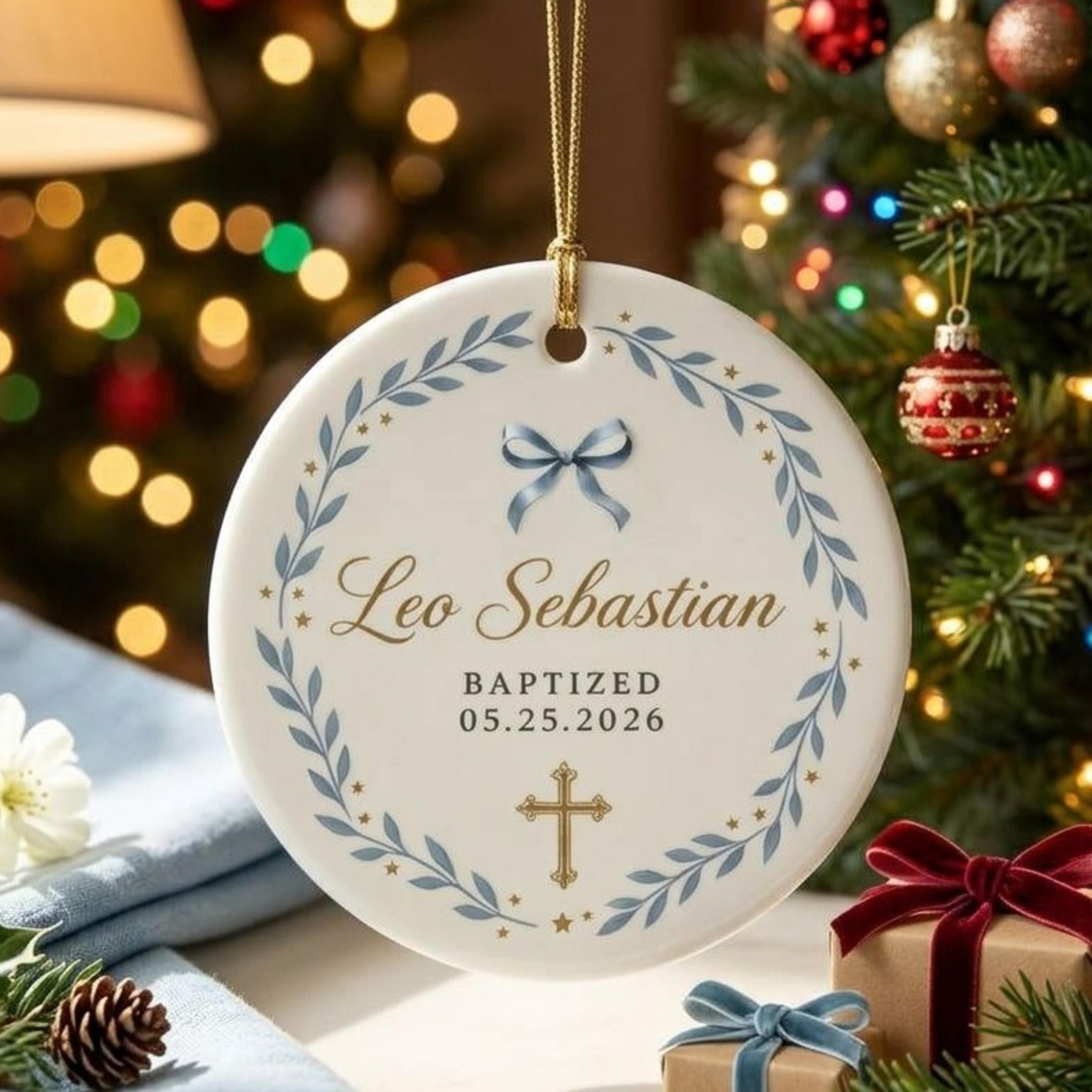 personalized baptism ornament, custom name & baptism date keepsake, christian cross christmas ornament, baptized gift