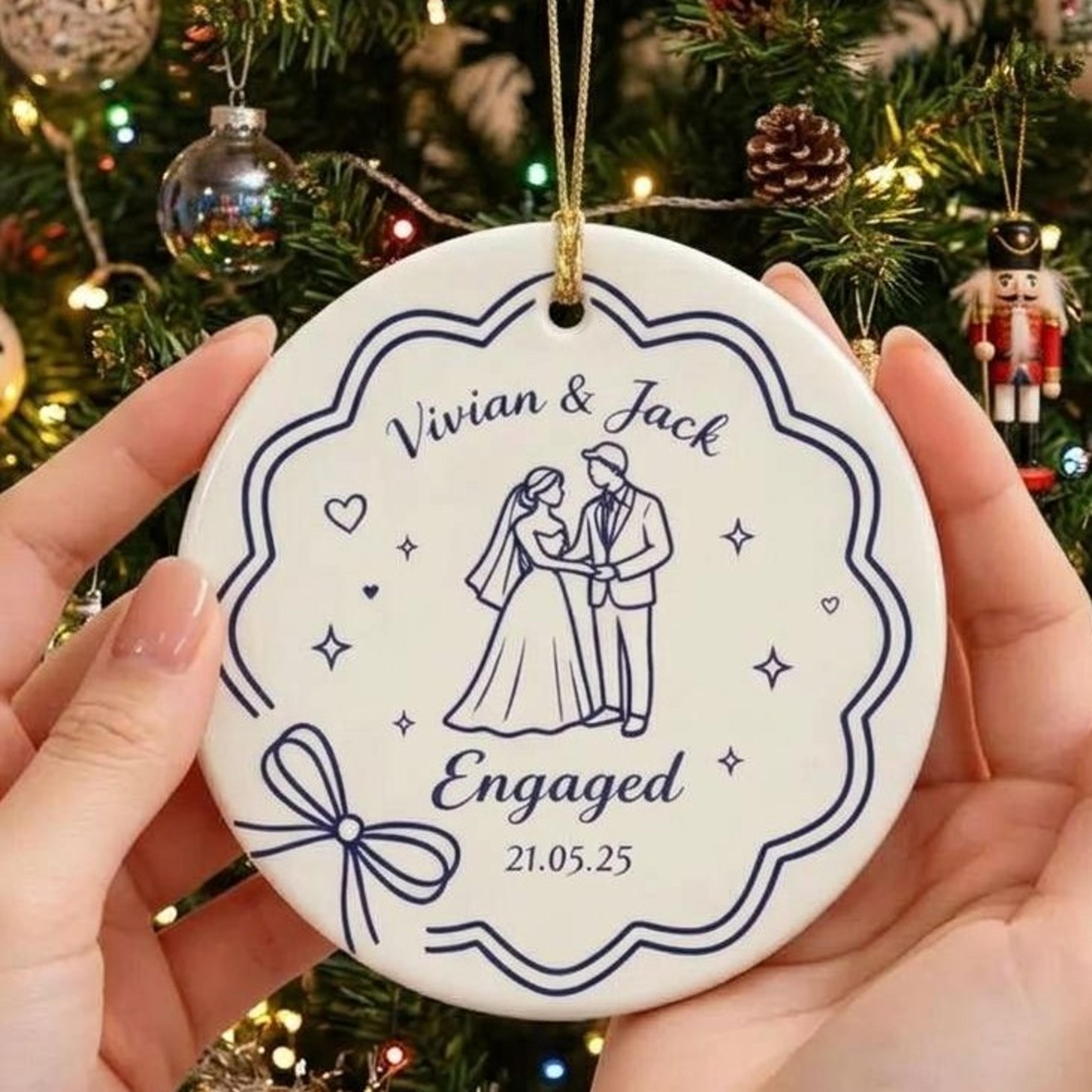 personalized engagement ornament, custom couple names & engagement date christmas keepsake, newly engaged gift for