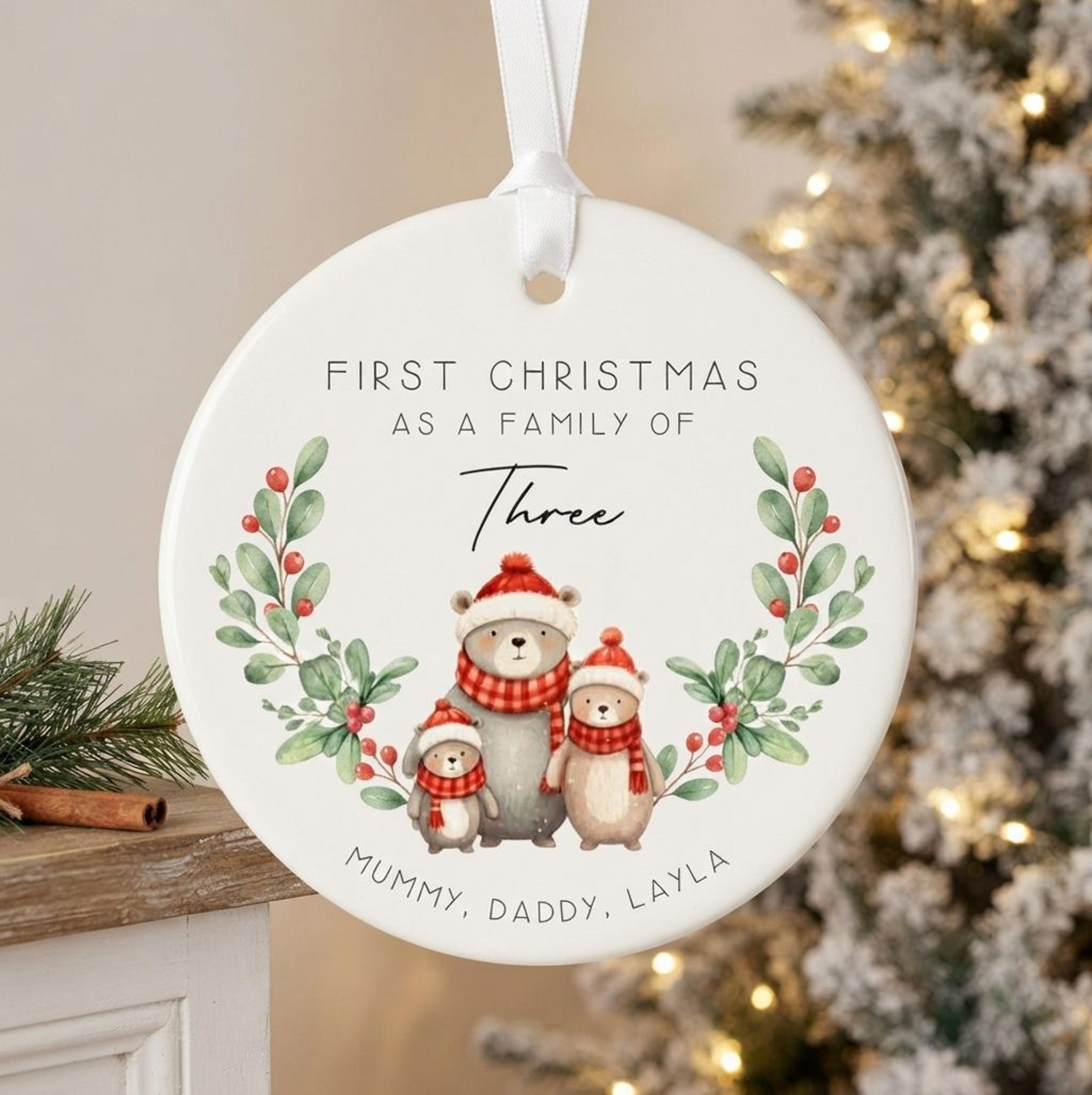 personalized family of three christmas ornament, first christmas as family of 3, custom family keepsake gift