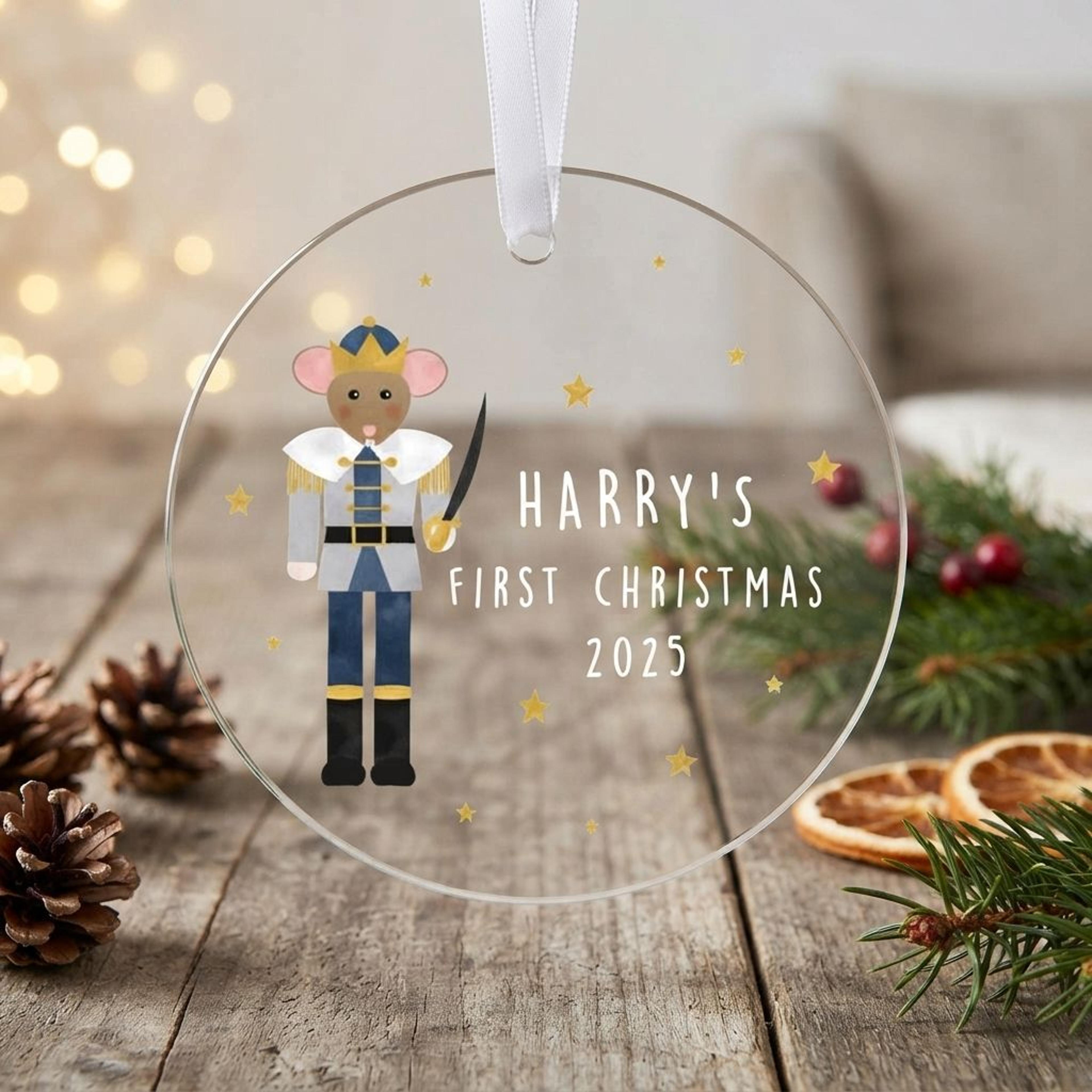 personalized first christmas ornament 2025, nutcracker mouse christmas decoration, custom name baby keepsake, holiday