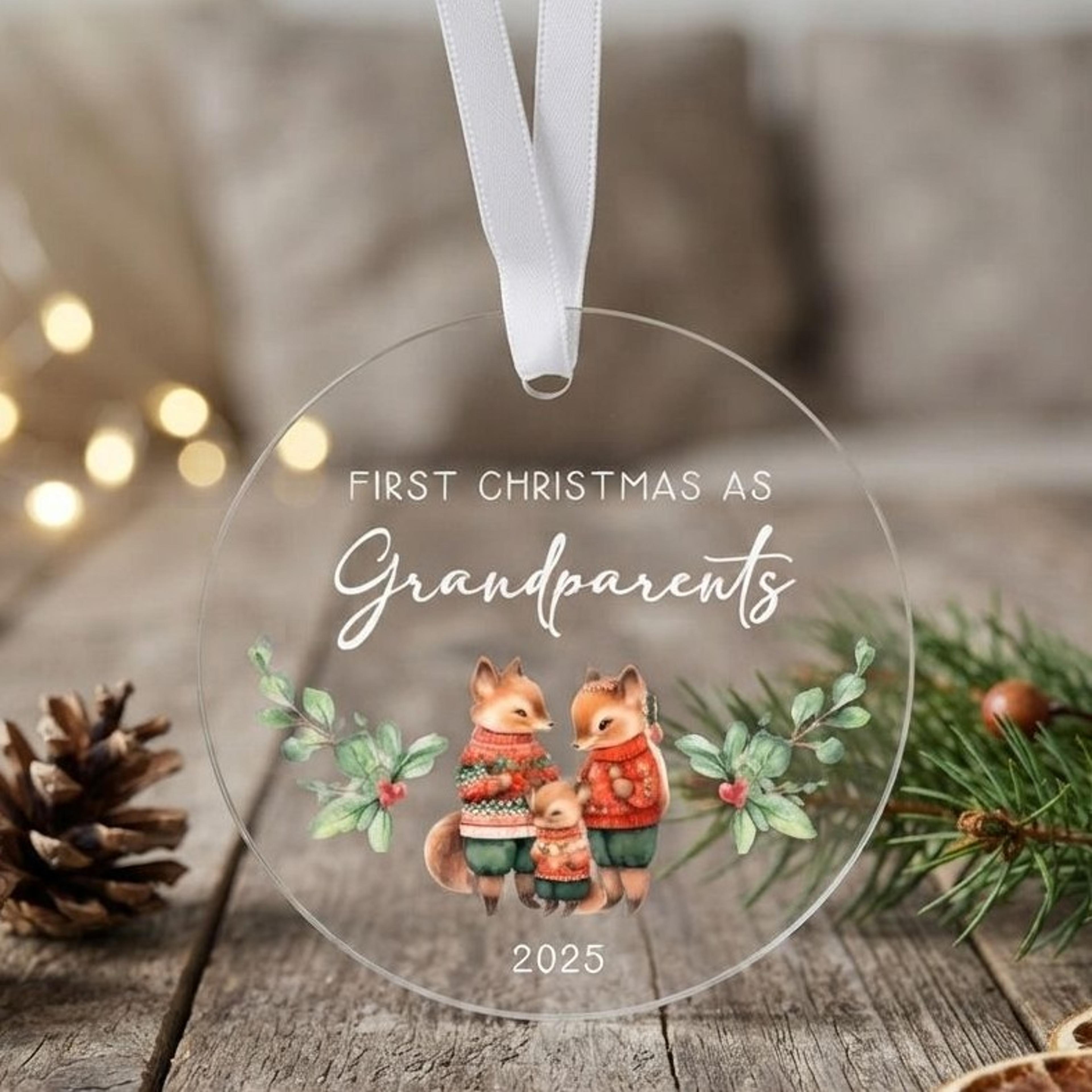 first christmas as grandparents ornament 2025, personalized new grandma grandpa gift, fox family christmas tree keepsake