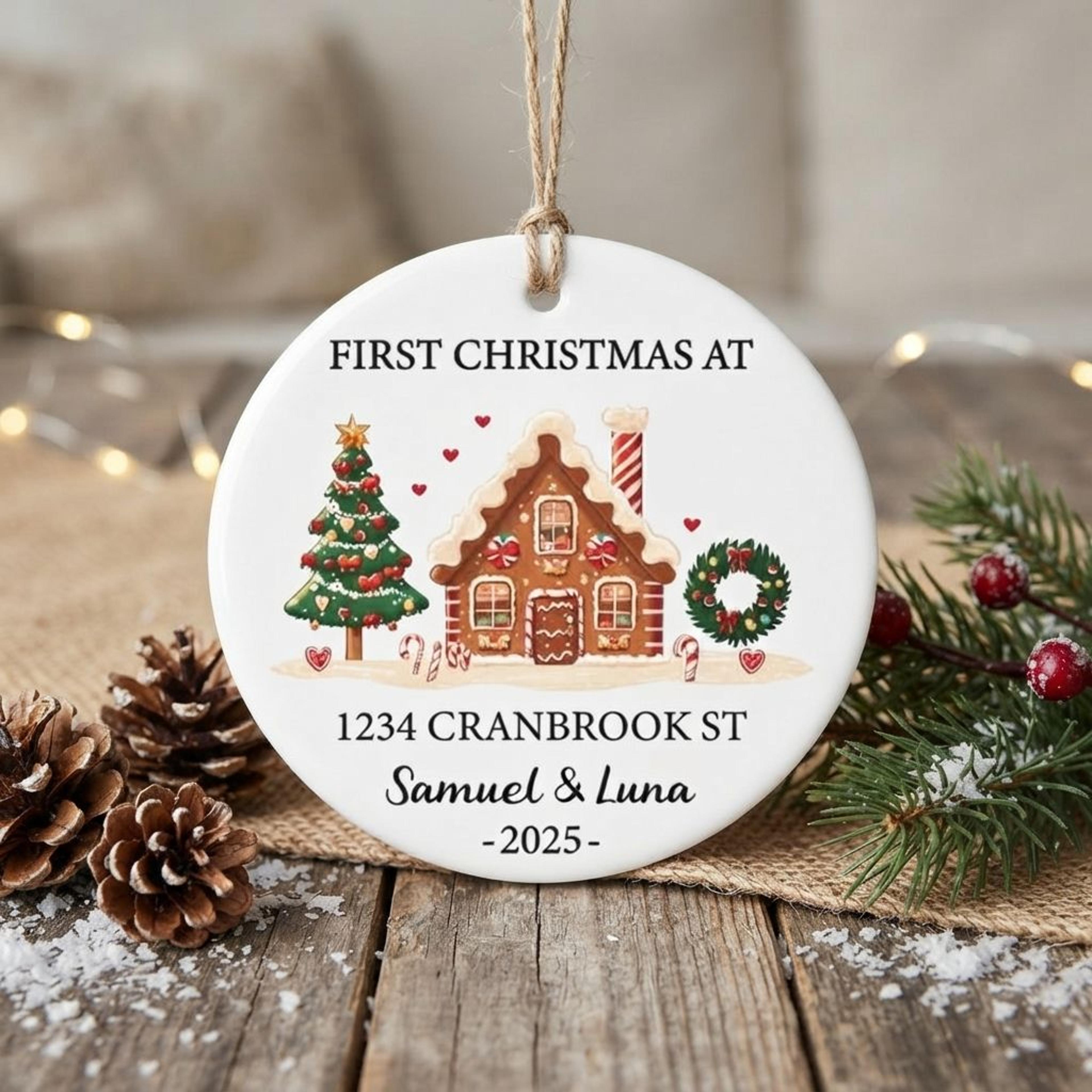 personalized first christmas at new home ornament 2025, custom gingerbread house christmas decoration, new homeowner