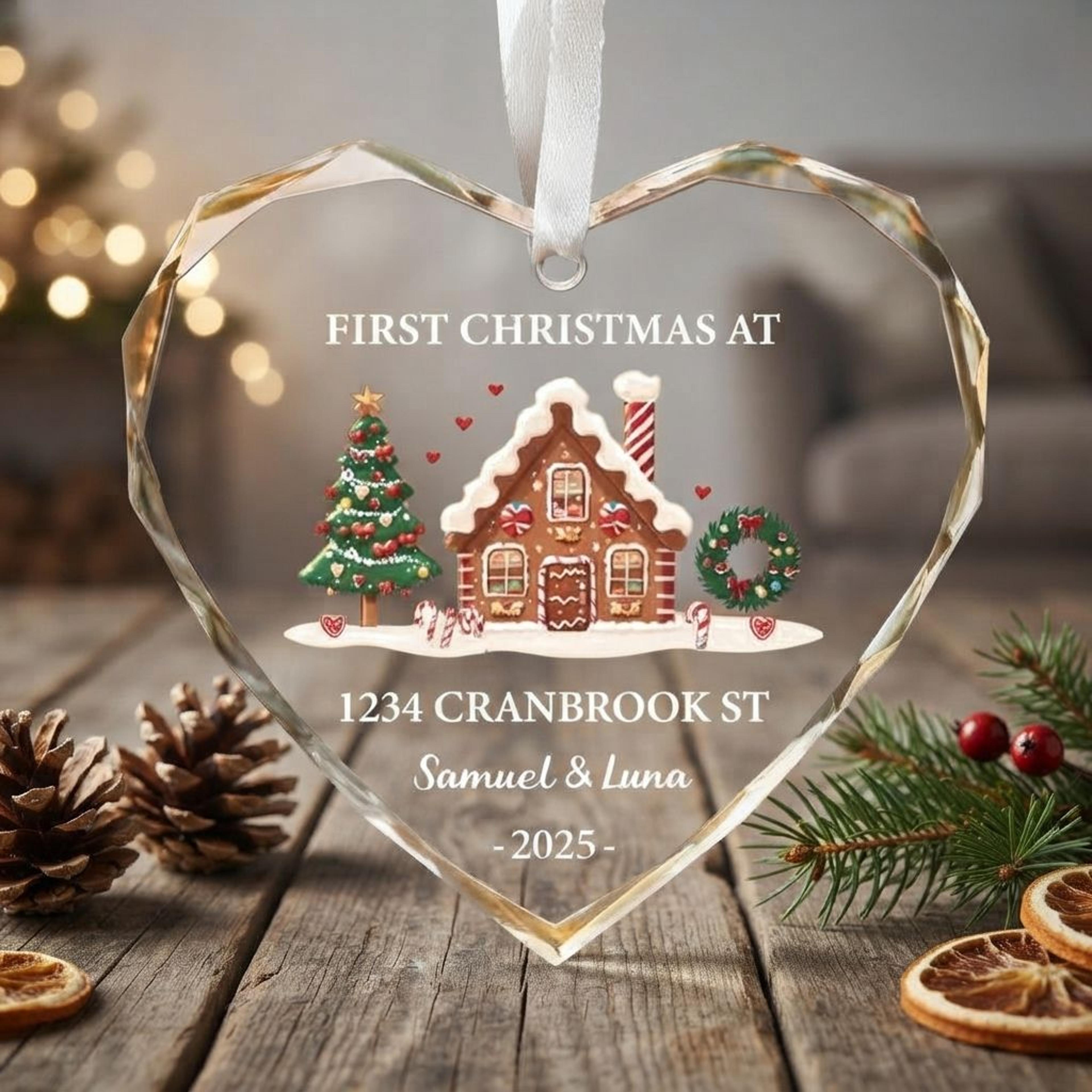 personalized first christmas at new home heart ornament 2025, custom gingerbread house decoration, new homeowner gift