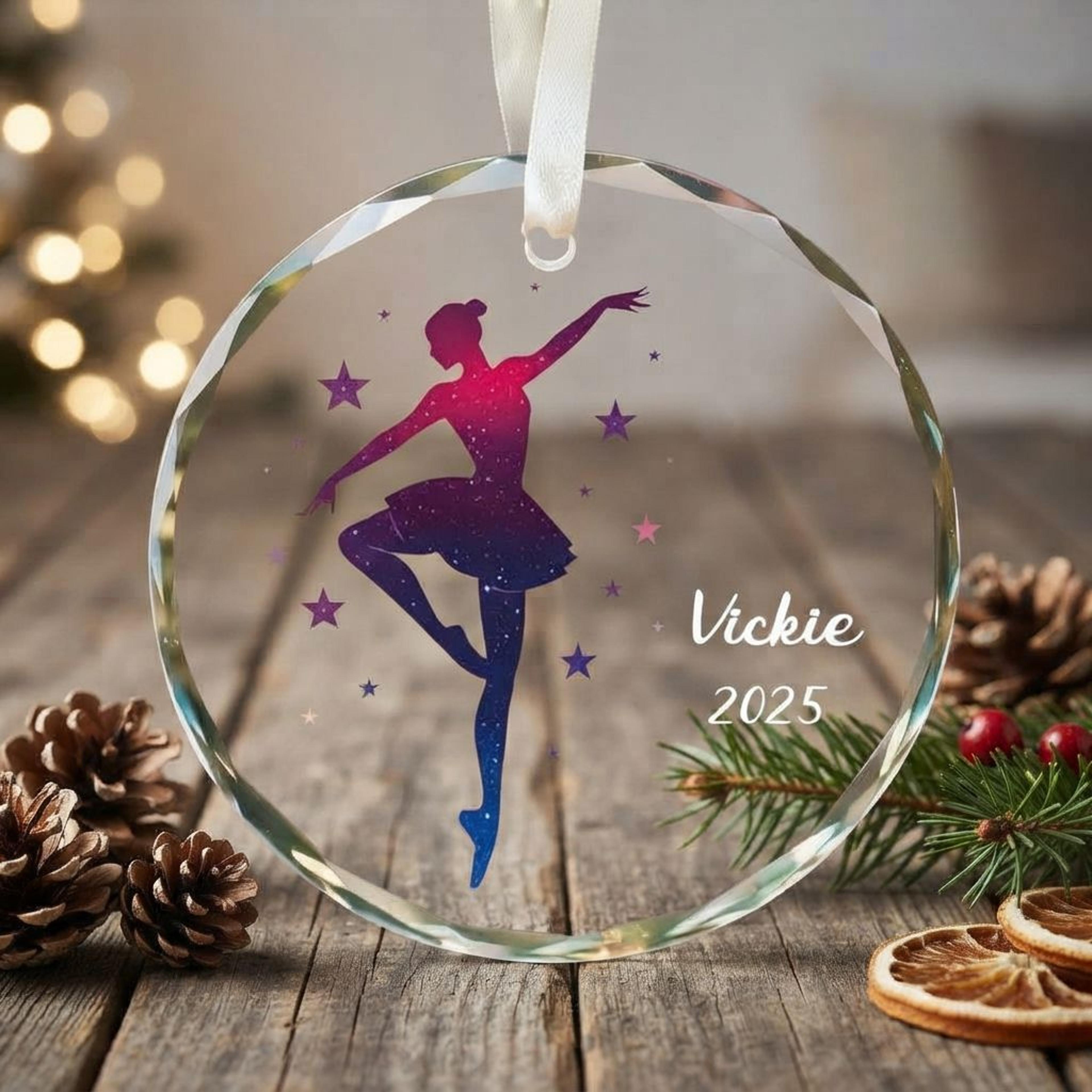 personalized ballerina christmas ornament 2025, custom name ballet dancer keepsake, purple pink dance ornament, ballet