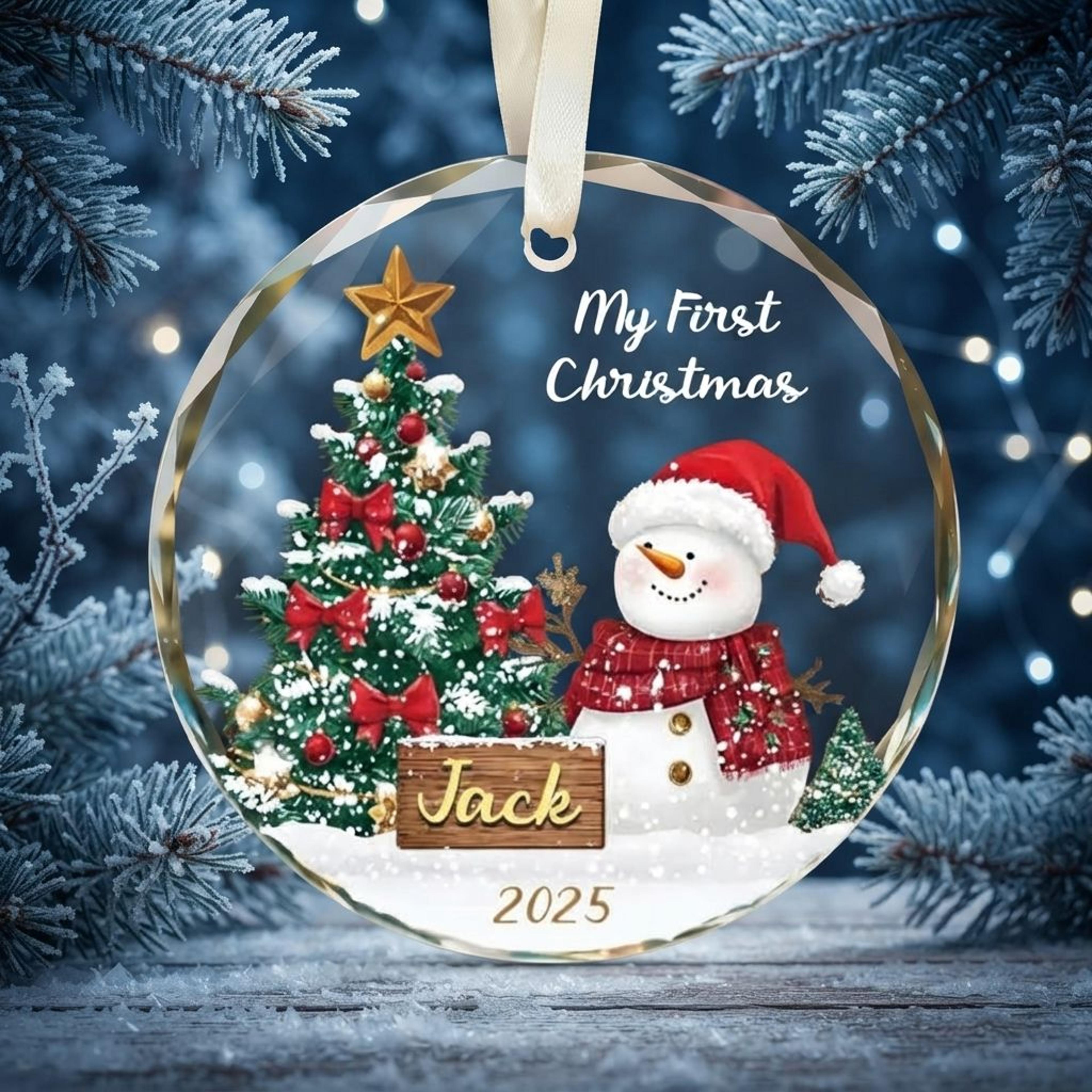 personalized baby first christmas ornament 2025, custom name snowman glass ornament, my first christmas keepsake, baby