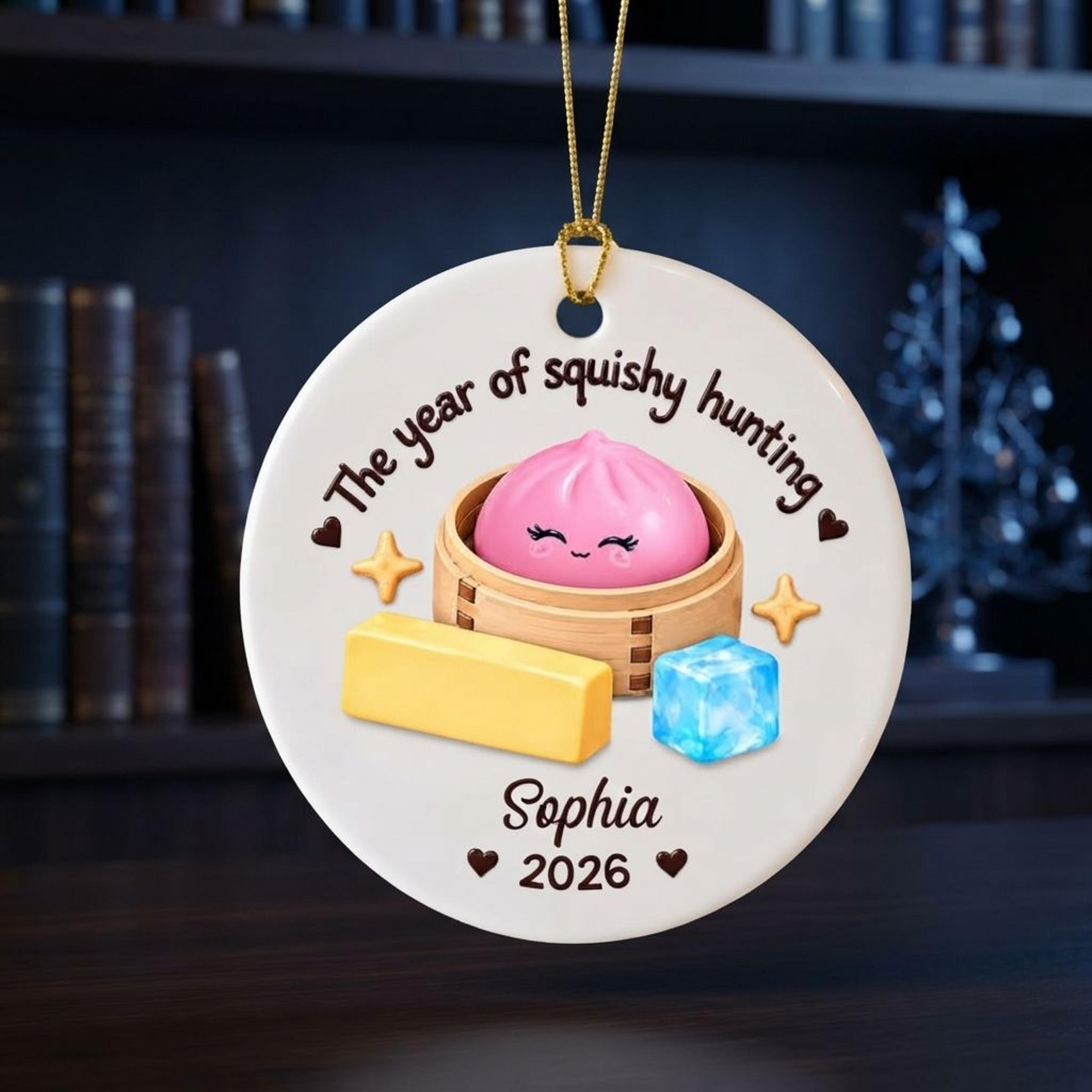 personalized squishy hunting christmas ornament 2026, cute kawaii squishy toy collector gift, custom name holiday