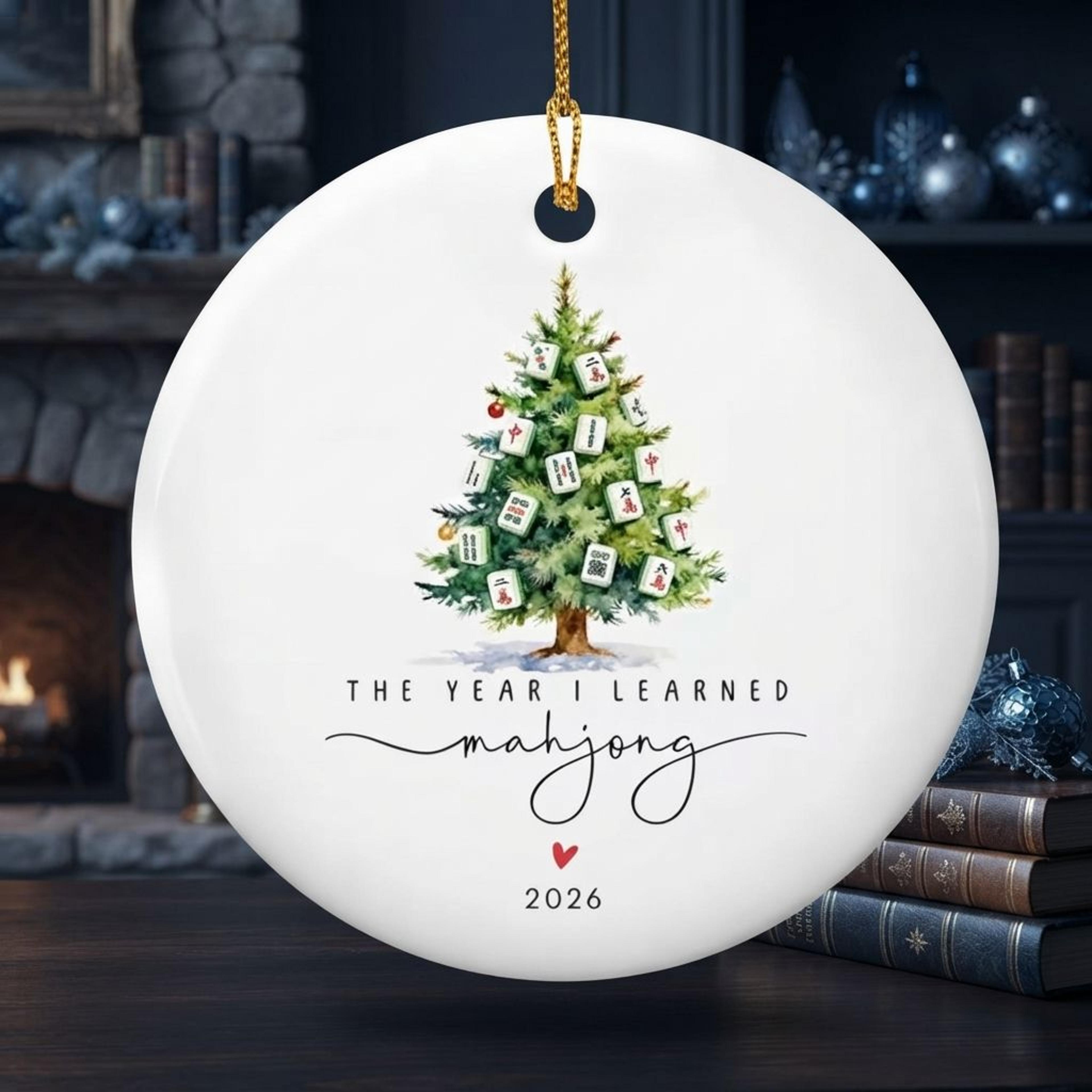 the year i learned mahjong christmas ornament 2026, mahjong tile christmas tree decoration, gift for mahjong lovers
