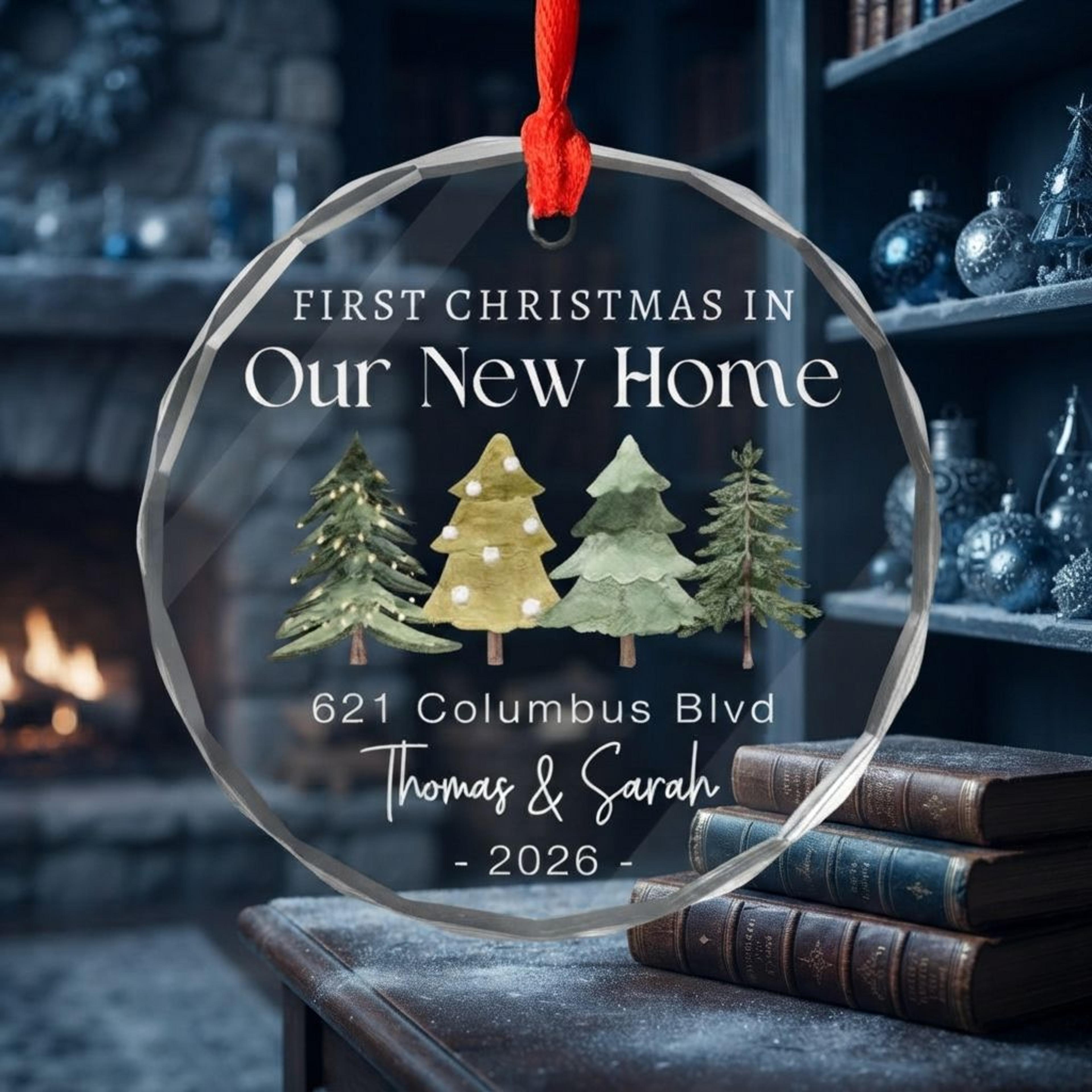 personalized first christmas in our new home ornament, custom address and couple names keepsake, new homeowner christmas