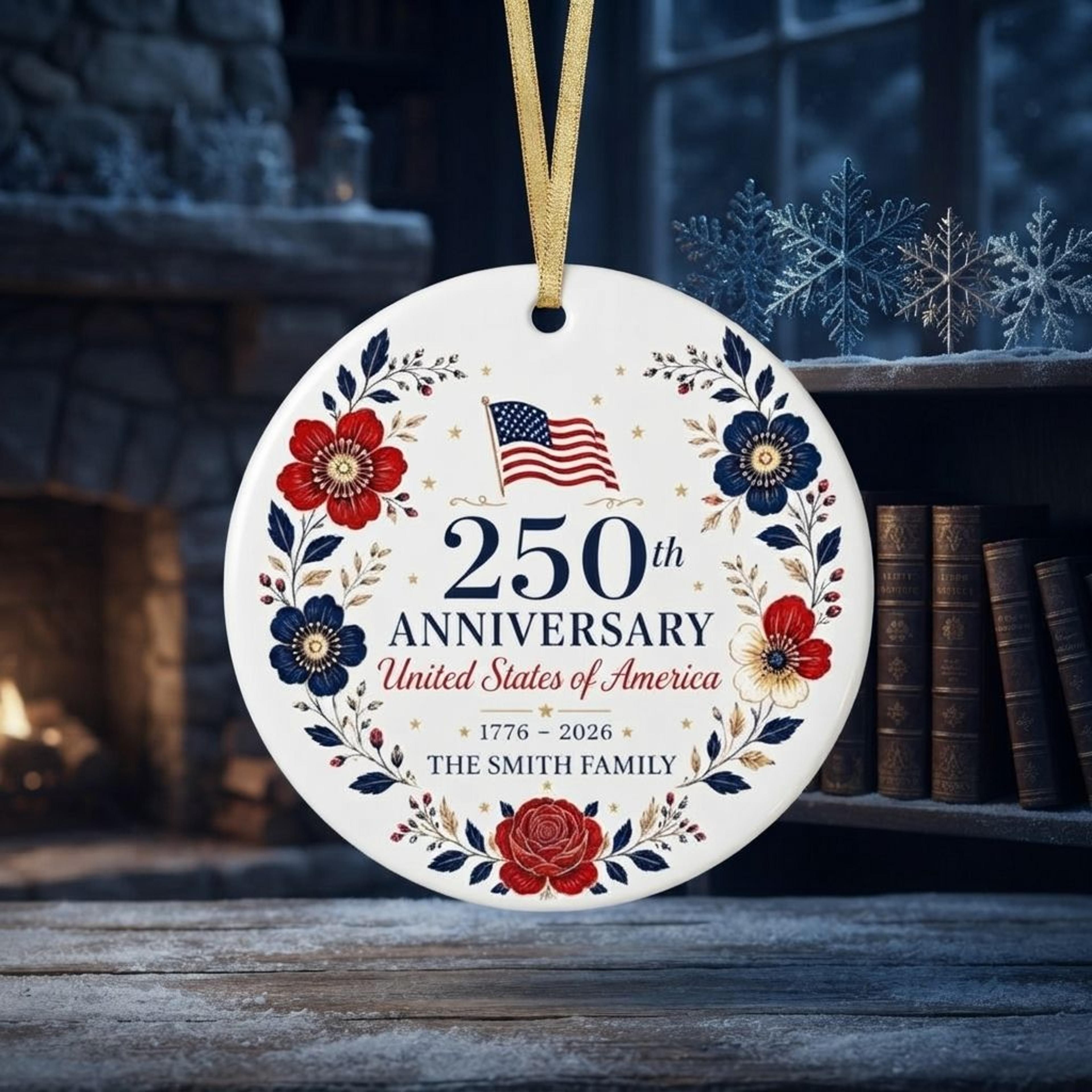 usa 250th anniversary ornament 2026, personalized america semiquincentennial christmas keepsake, patriotic family gift