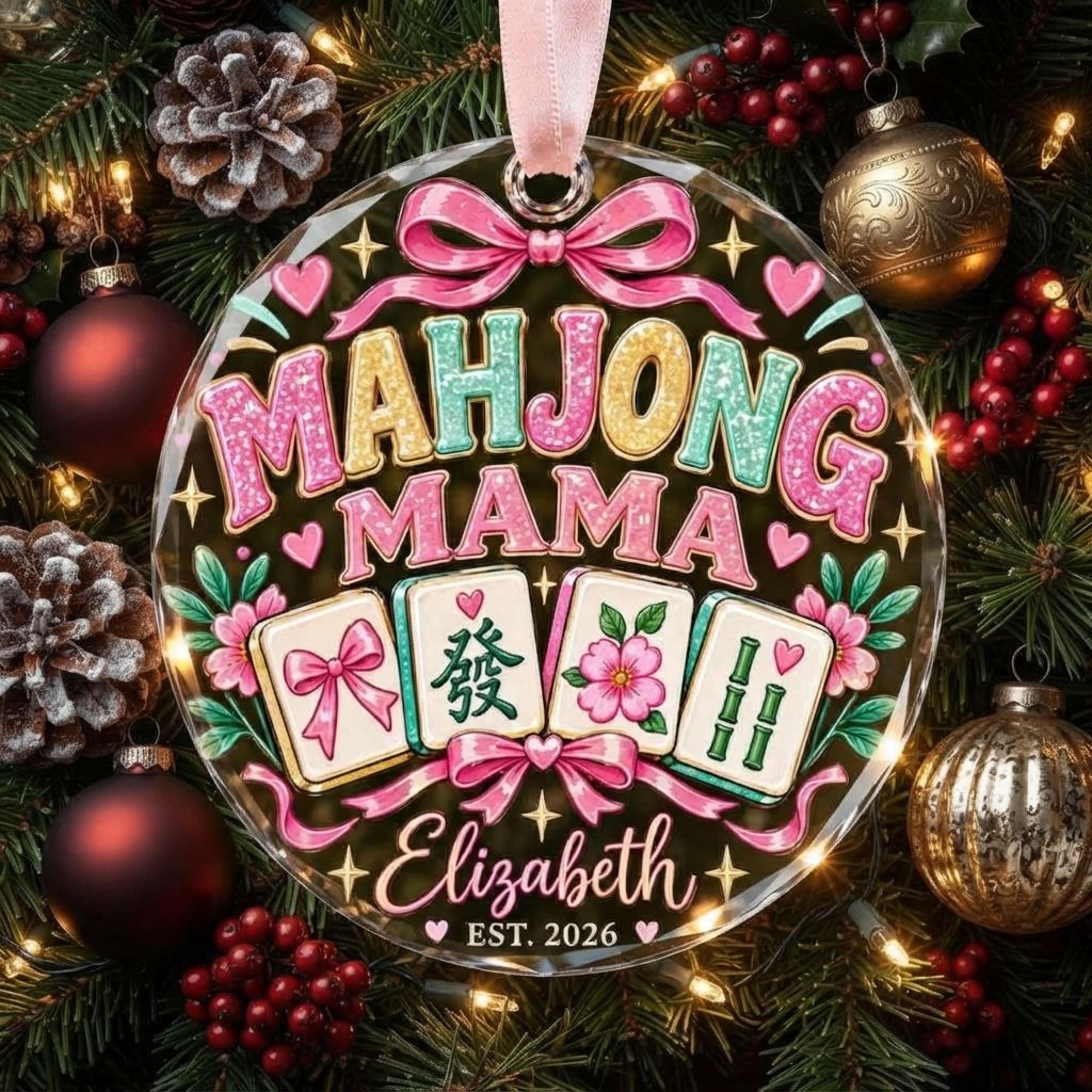 personalized mahjong mama christmas ornament, custom name mahjong tile holiday keepsake, mahjong lover gift for mom 2026