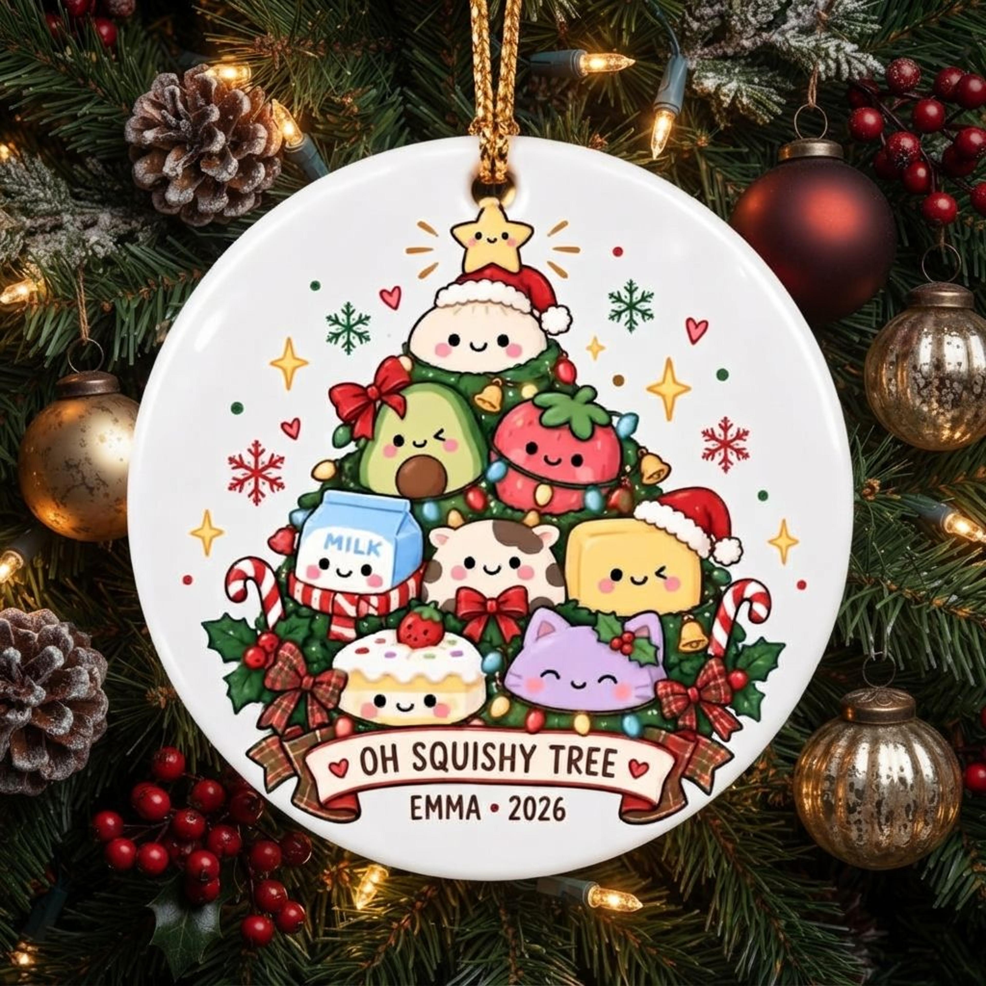 personalized oh squishy tree christmas ornament, cute kawaii squishy characters holiday decoration, custom name gift2026