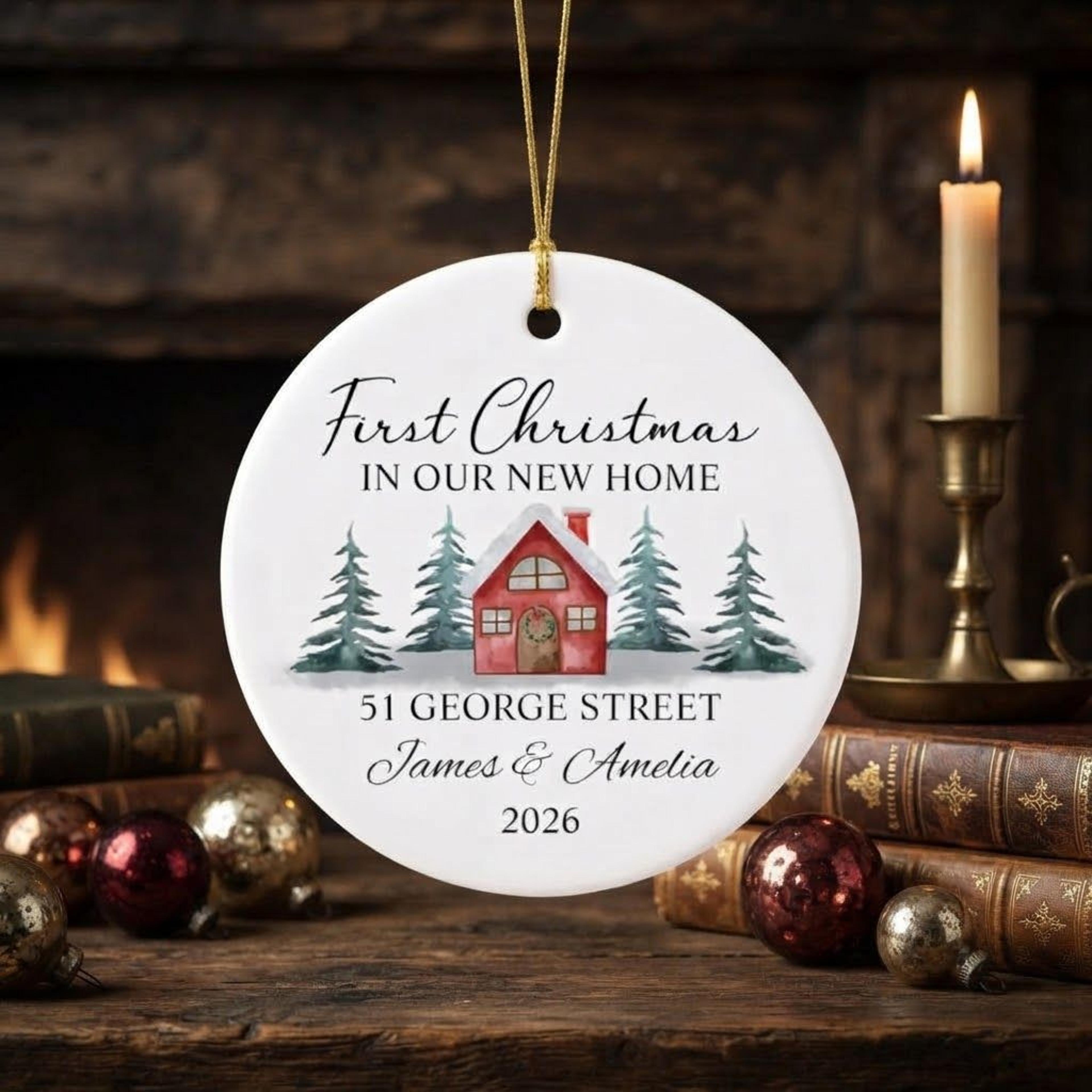 personalized first christmas in new home ornament 2026, custom address housewarming gift, new homeowner christmas keepsa