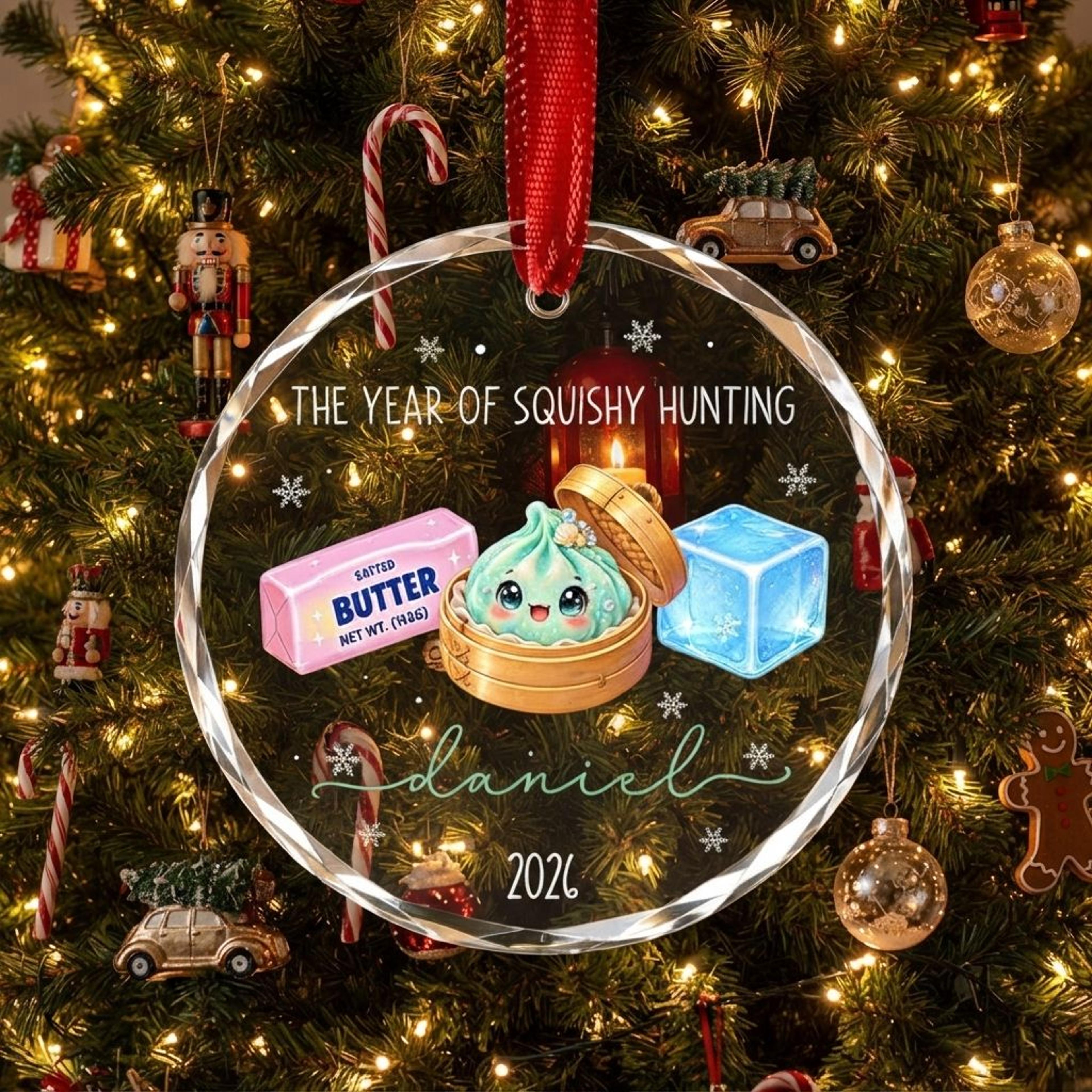 personalized squishy hunting christmas ornament 2026, cute kawaii butter slime gift, funny squishy collector holiday