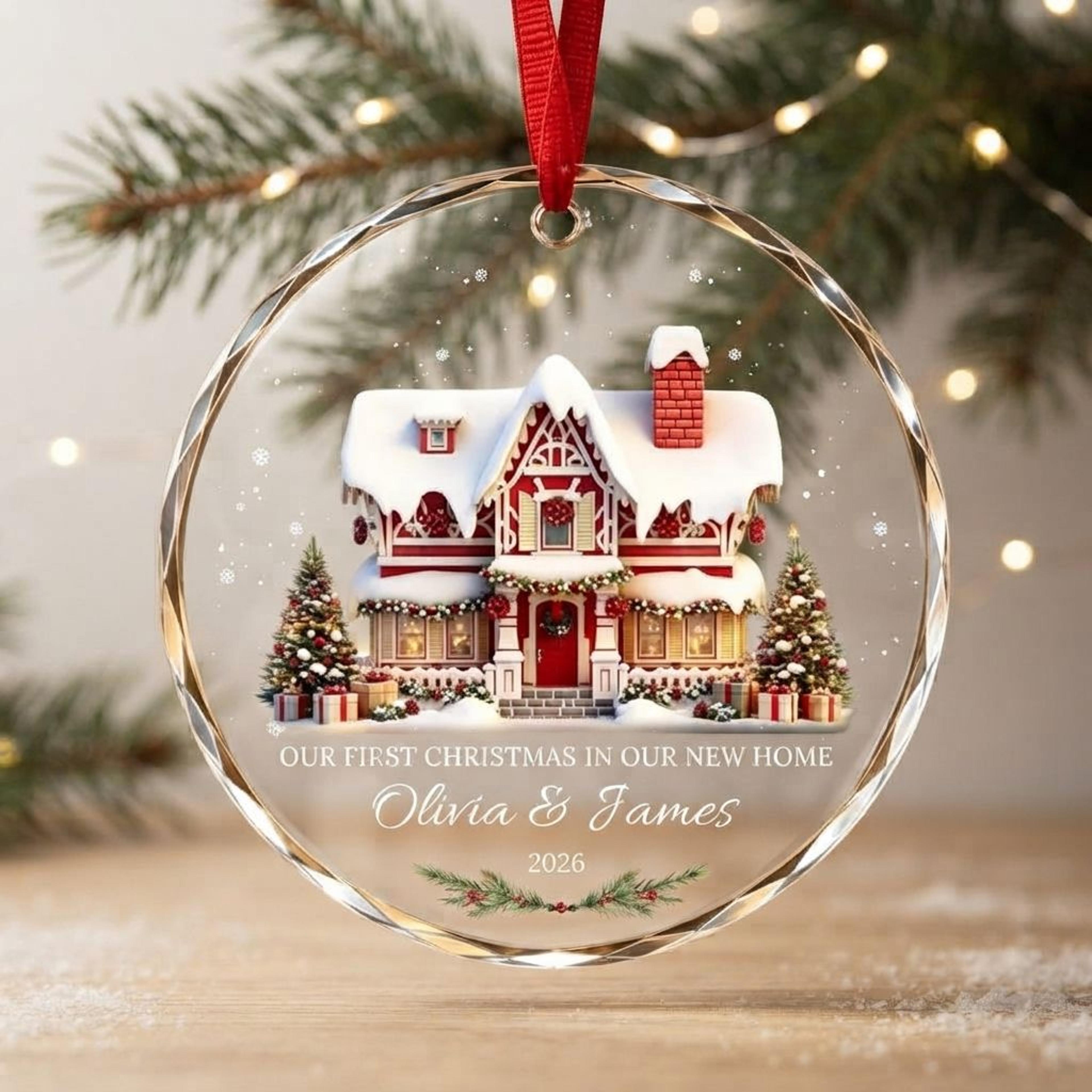 personalized first christmas in new home ornament 2026, custom couple names housewarming gift, new home christmas