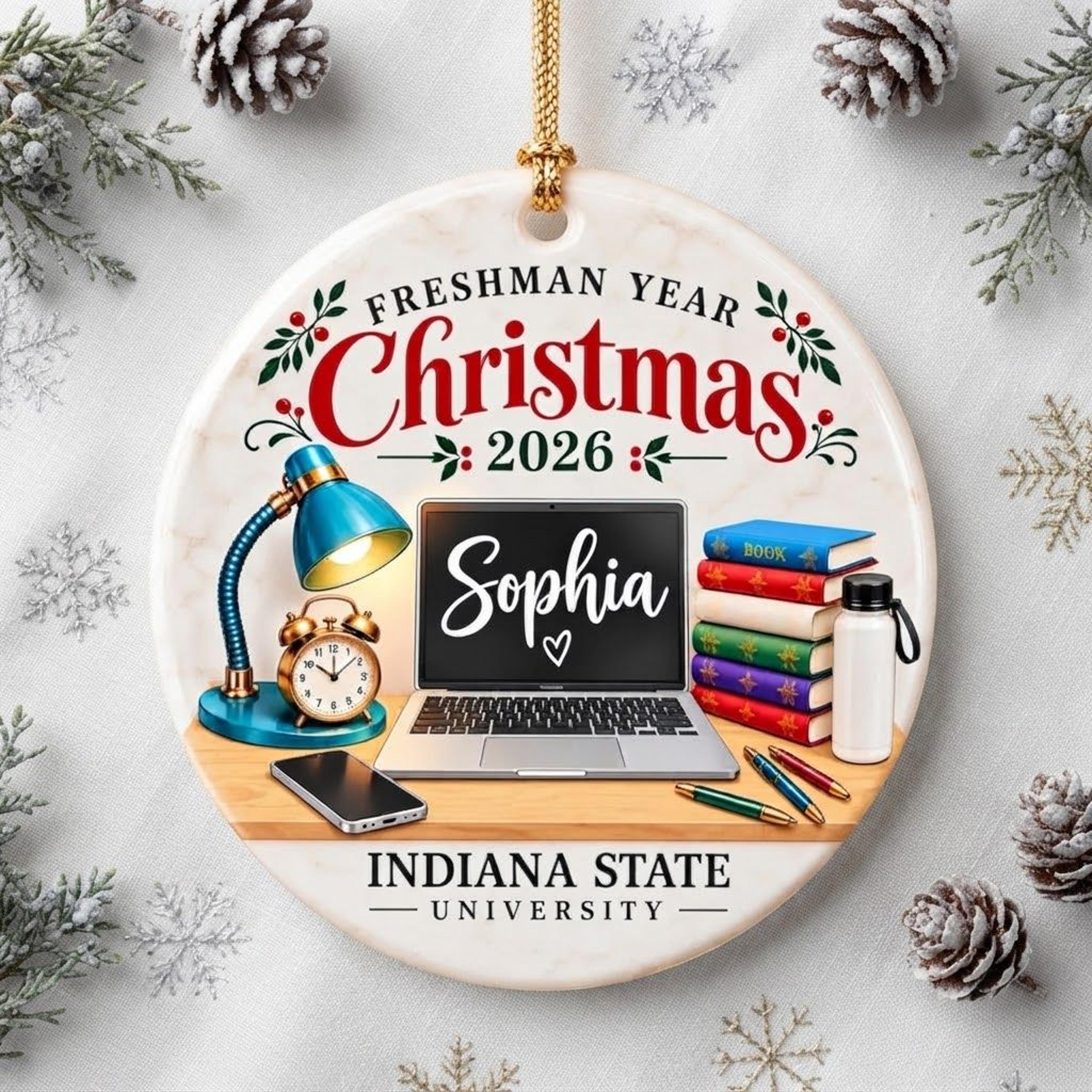 personalized freshman year christmas ornament 2026, custom college student name ornament, first year university keepsake