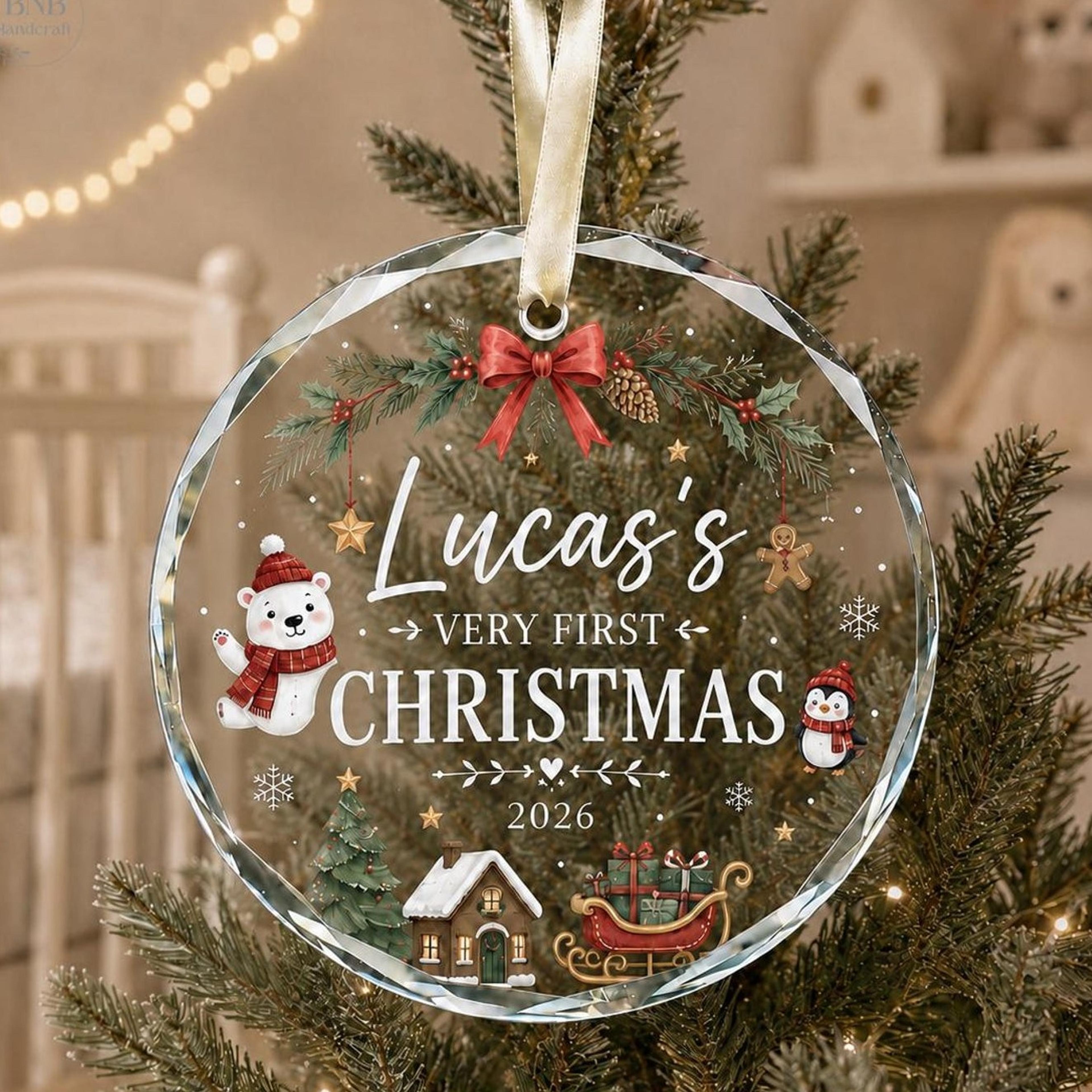 personalized baby first christmas ornament 2026, custom name newborn keepsake, baby's 1st christmas gift, holiday tree