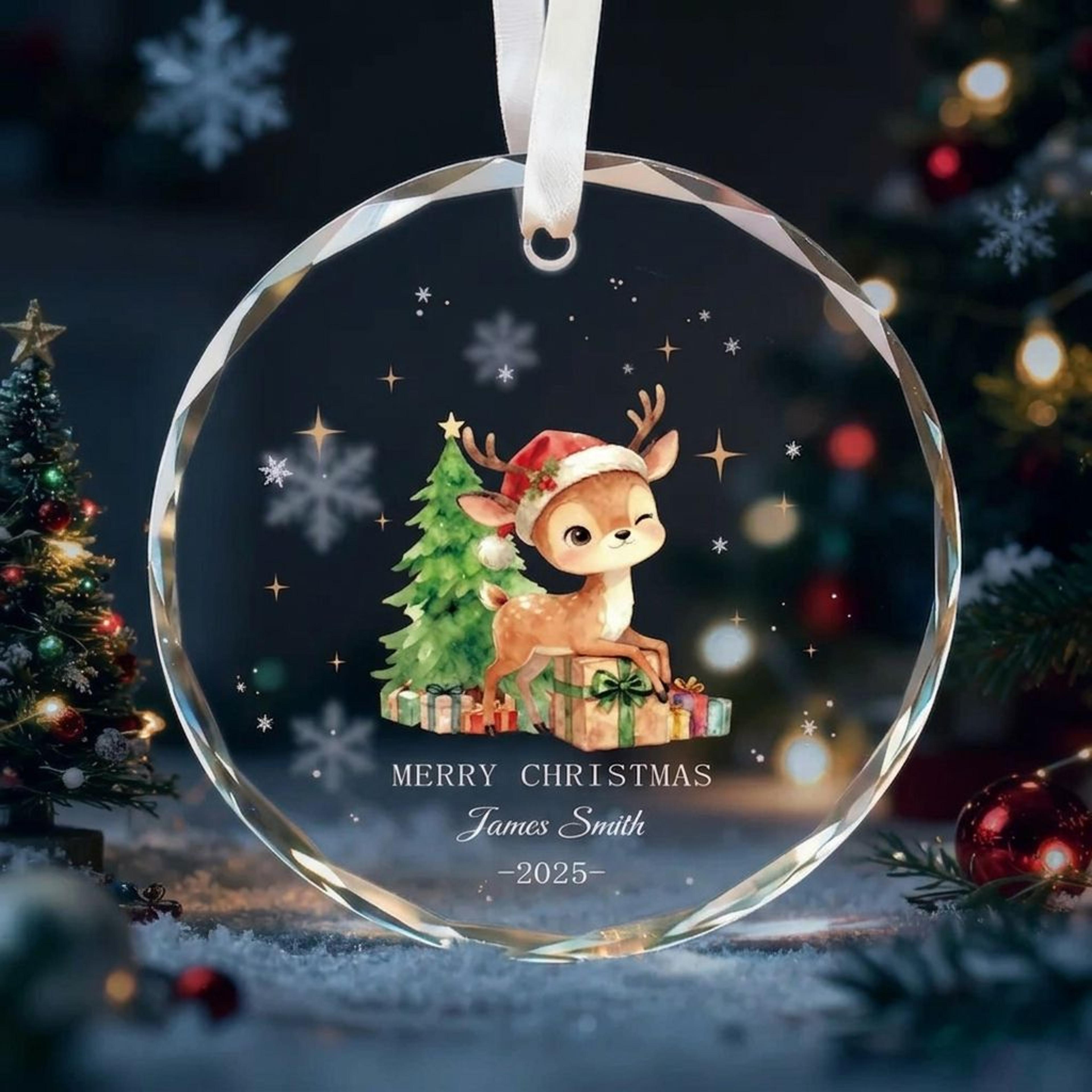 personalized christmas reindeer ornament, cute santa deer crystal christmas tree decoration, custom name holiday keepsak