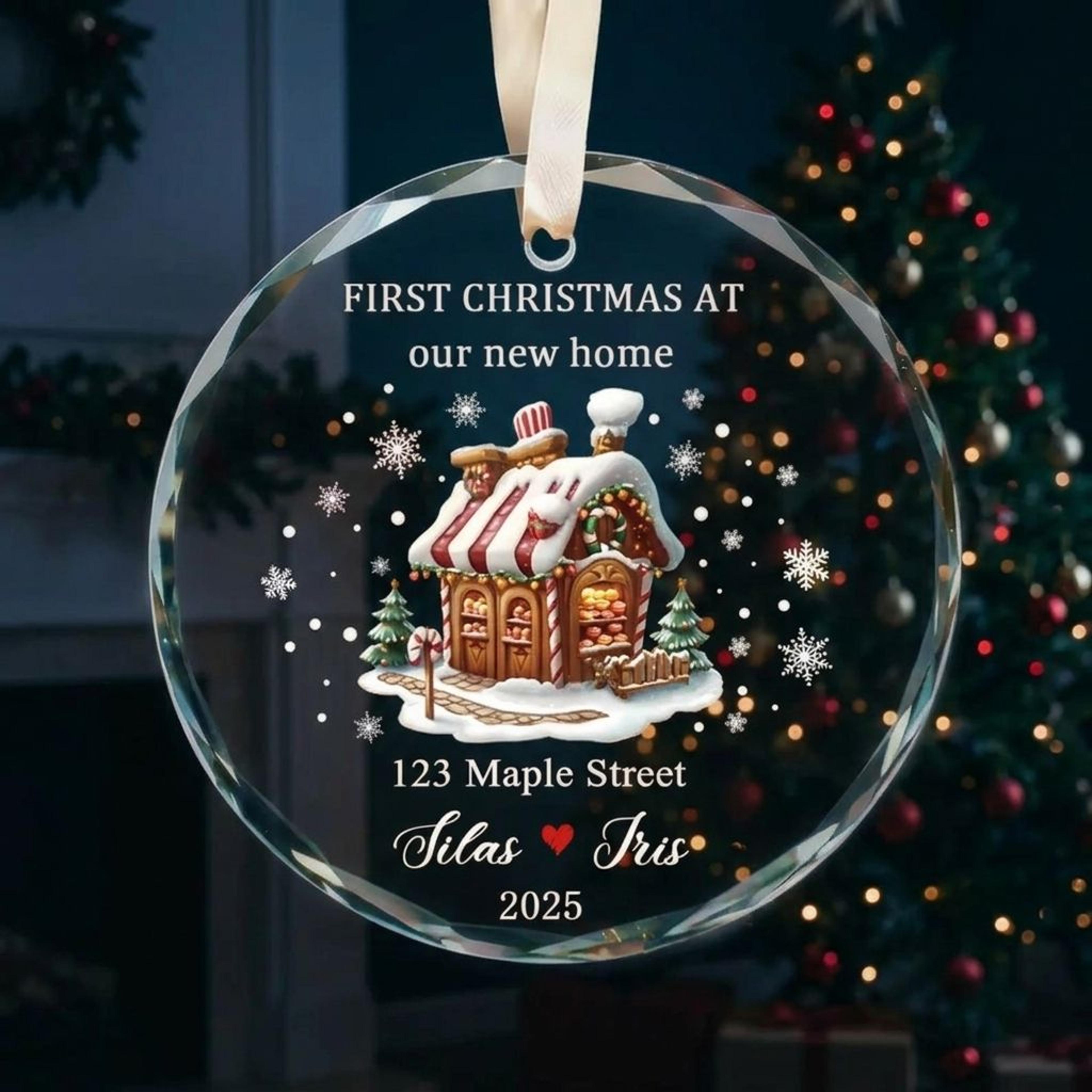 personalized first christmas in new home ornament, gingerbread house christmas decoration, custom address keepsake