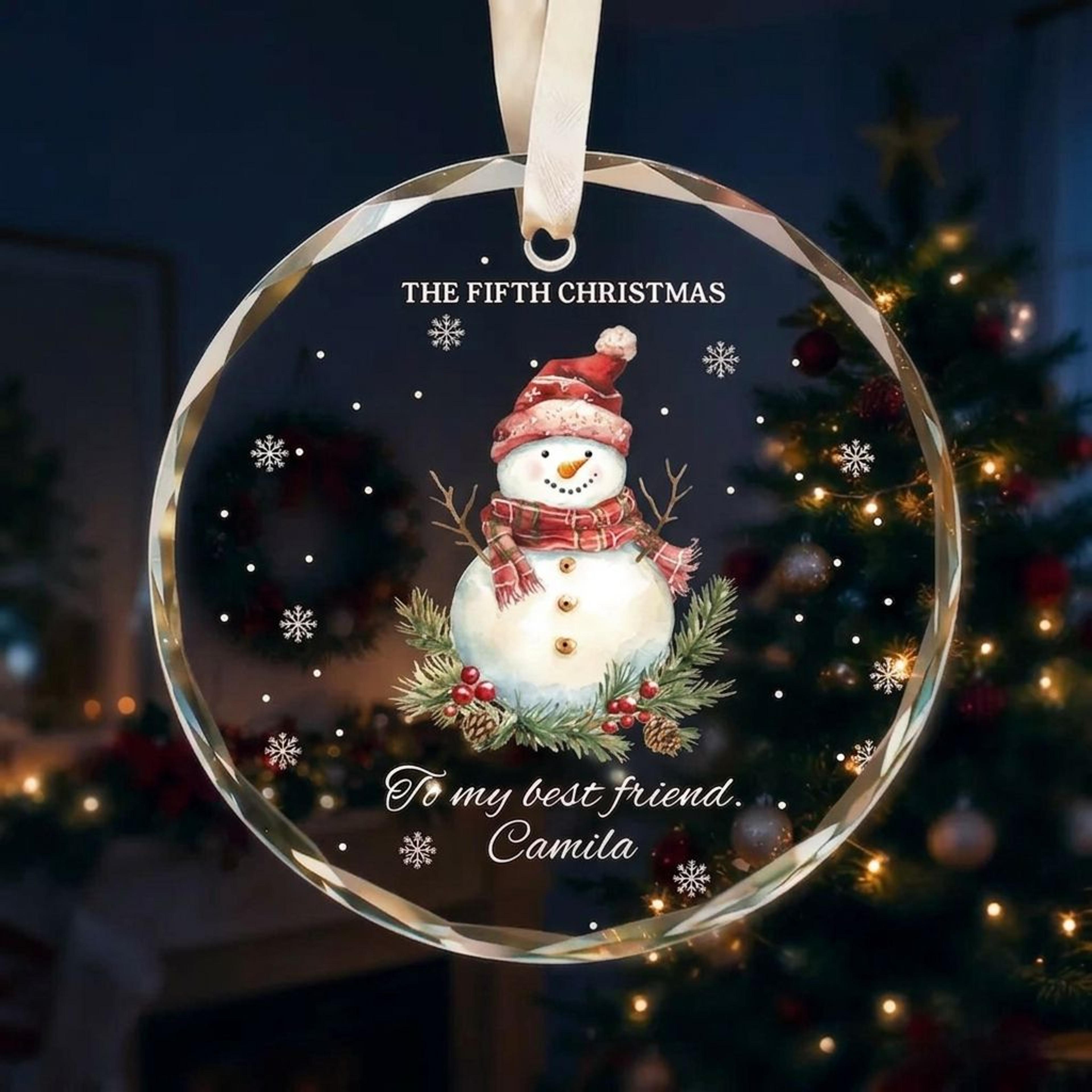 personalized best friend christmas ornament, fifth christmas together snowman keepsake, custom friendship gift, bff