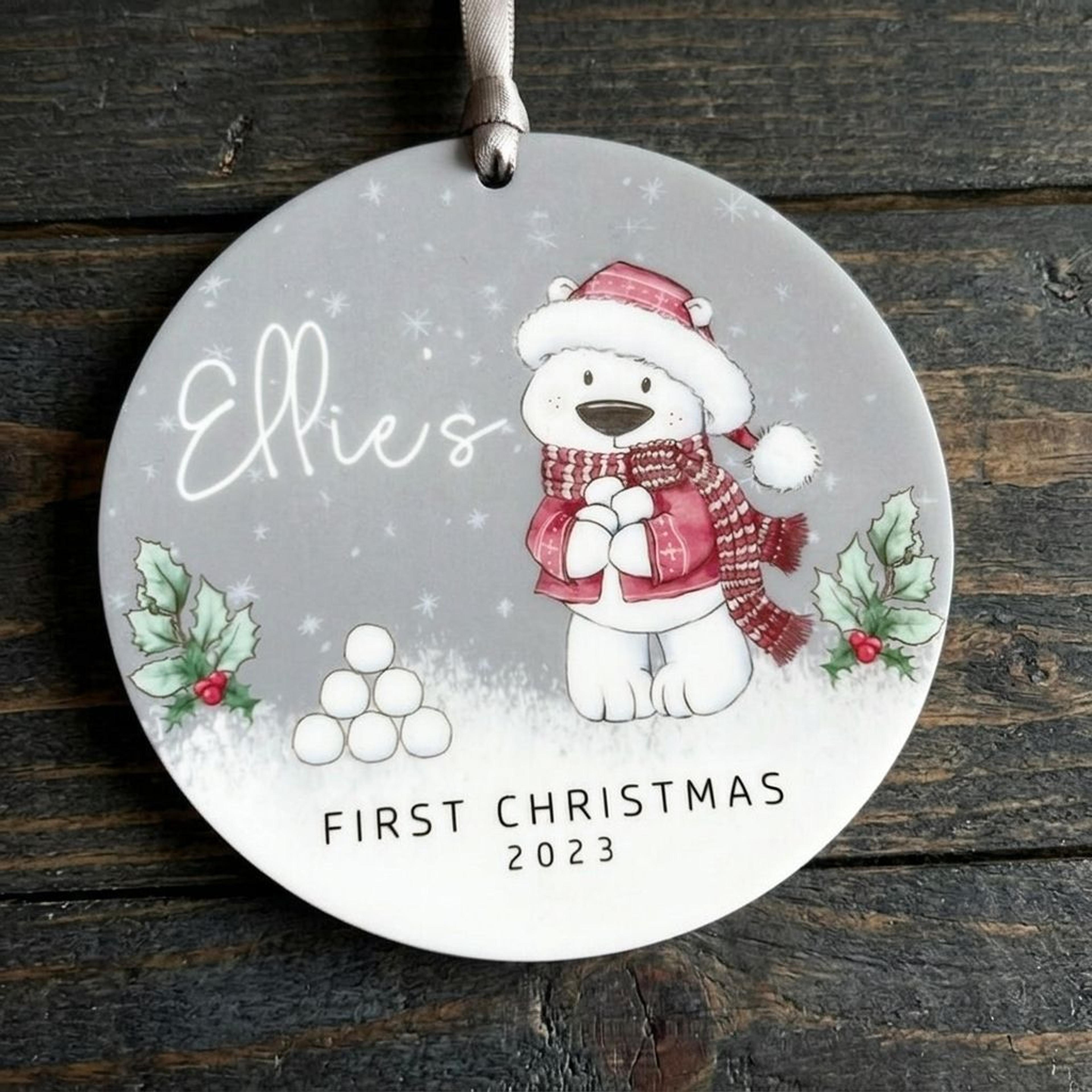 personalized baby first christmas ornament, custom name and year, cute polar bear christmas keepsake, newborn holiday