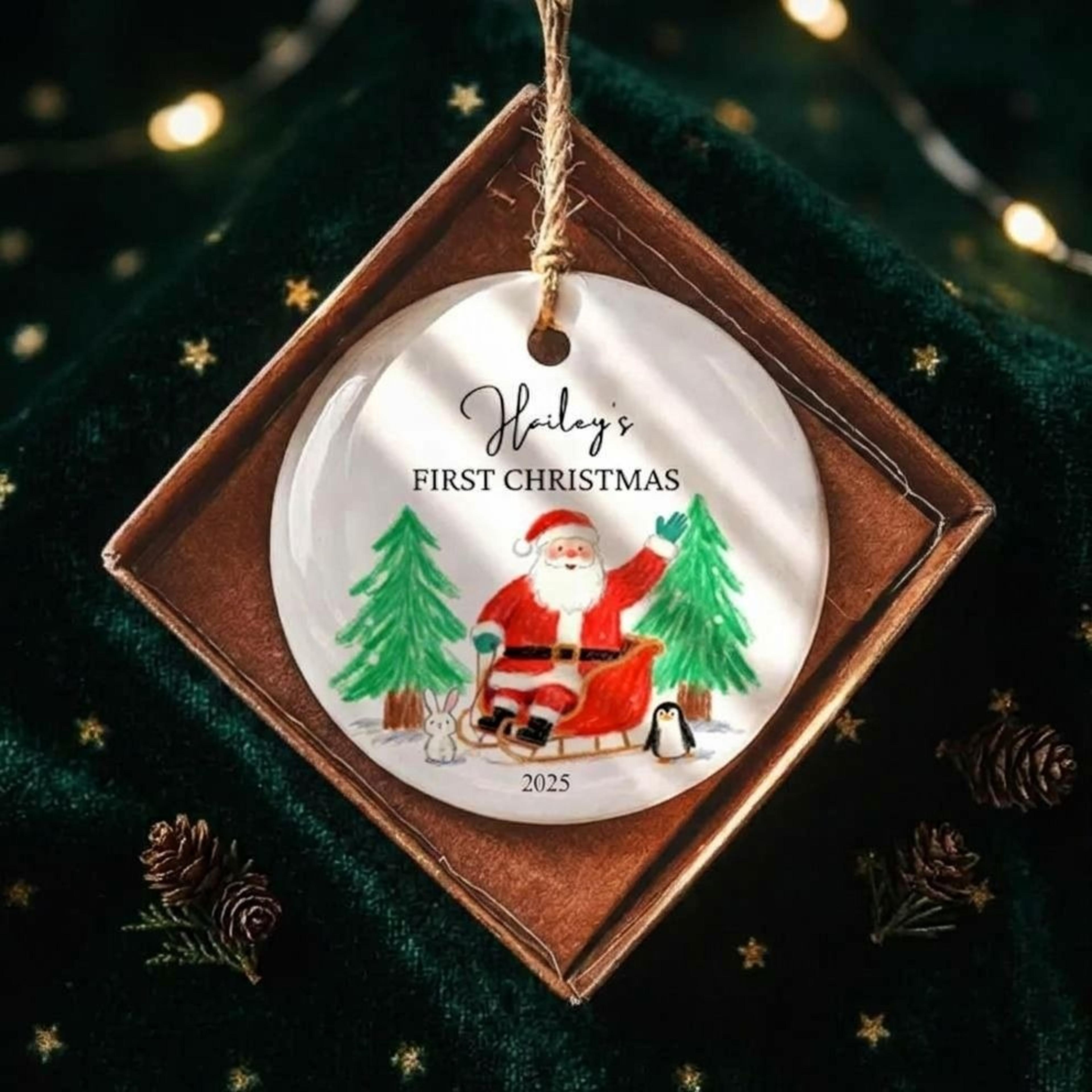 personalized first christmas ornament, custom baby name santa claus christmas keepsake, baby's first holiday gift, cute