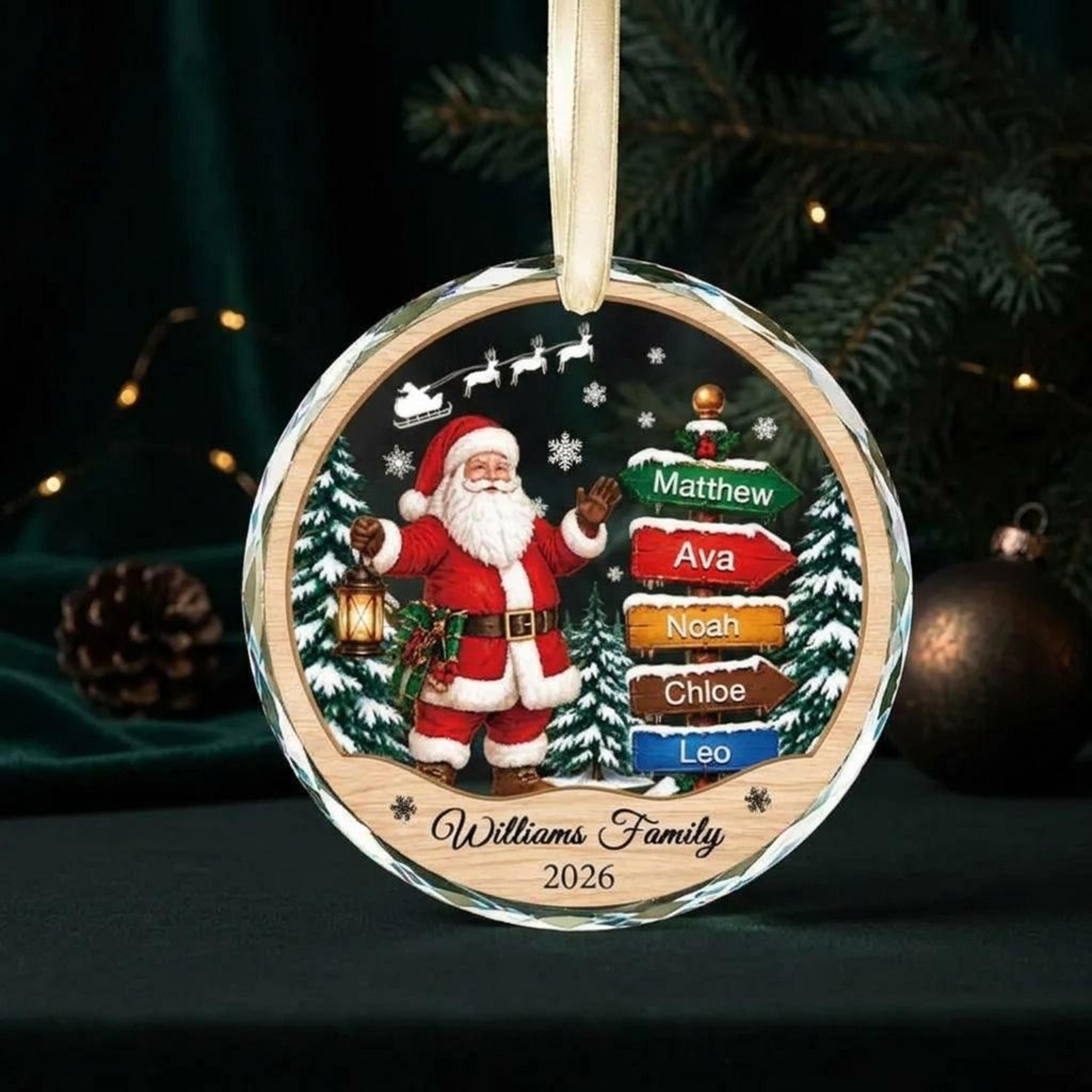 personalized family christmas ornament 2026, custom santa claus name sign ornament, family christmas tree keepsake gift