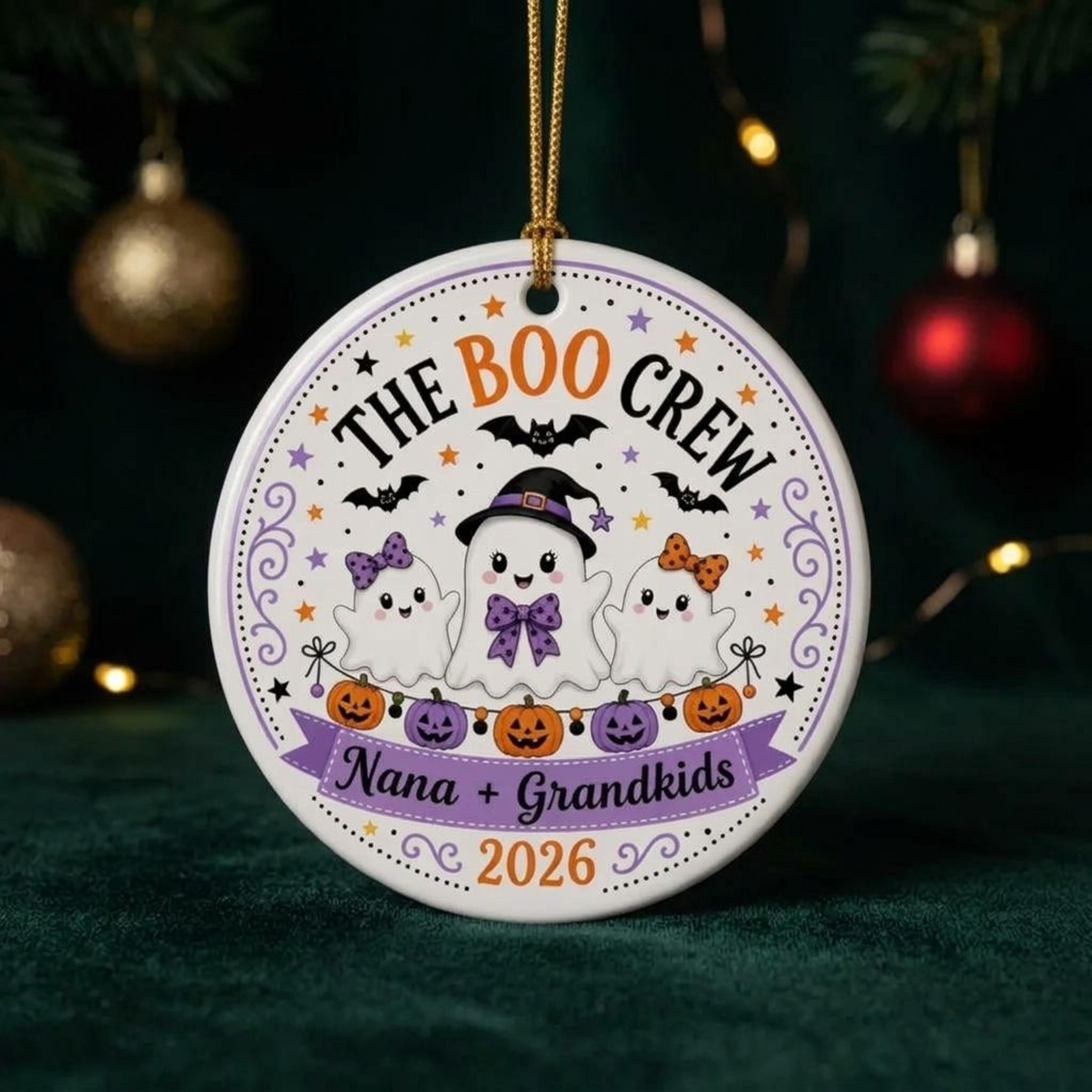 personalized boo crew halloween ornament 2026, custom nana and grandkids ghost keepsake, cute grandma halloween gift