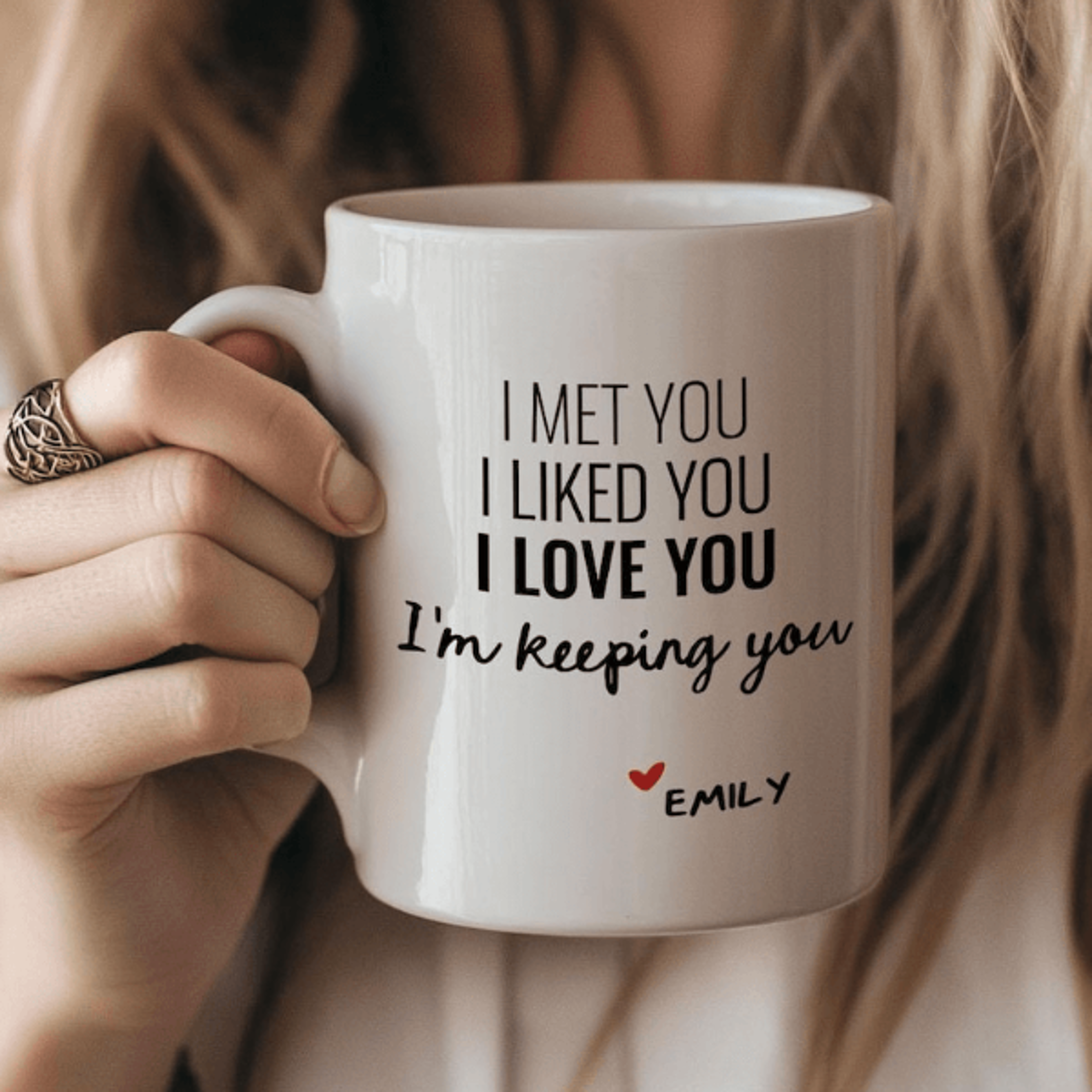 funny i met you i liked you i love you i m keeping you mug, romantic valentine gift for boyfriend, girlfriend & fiance