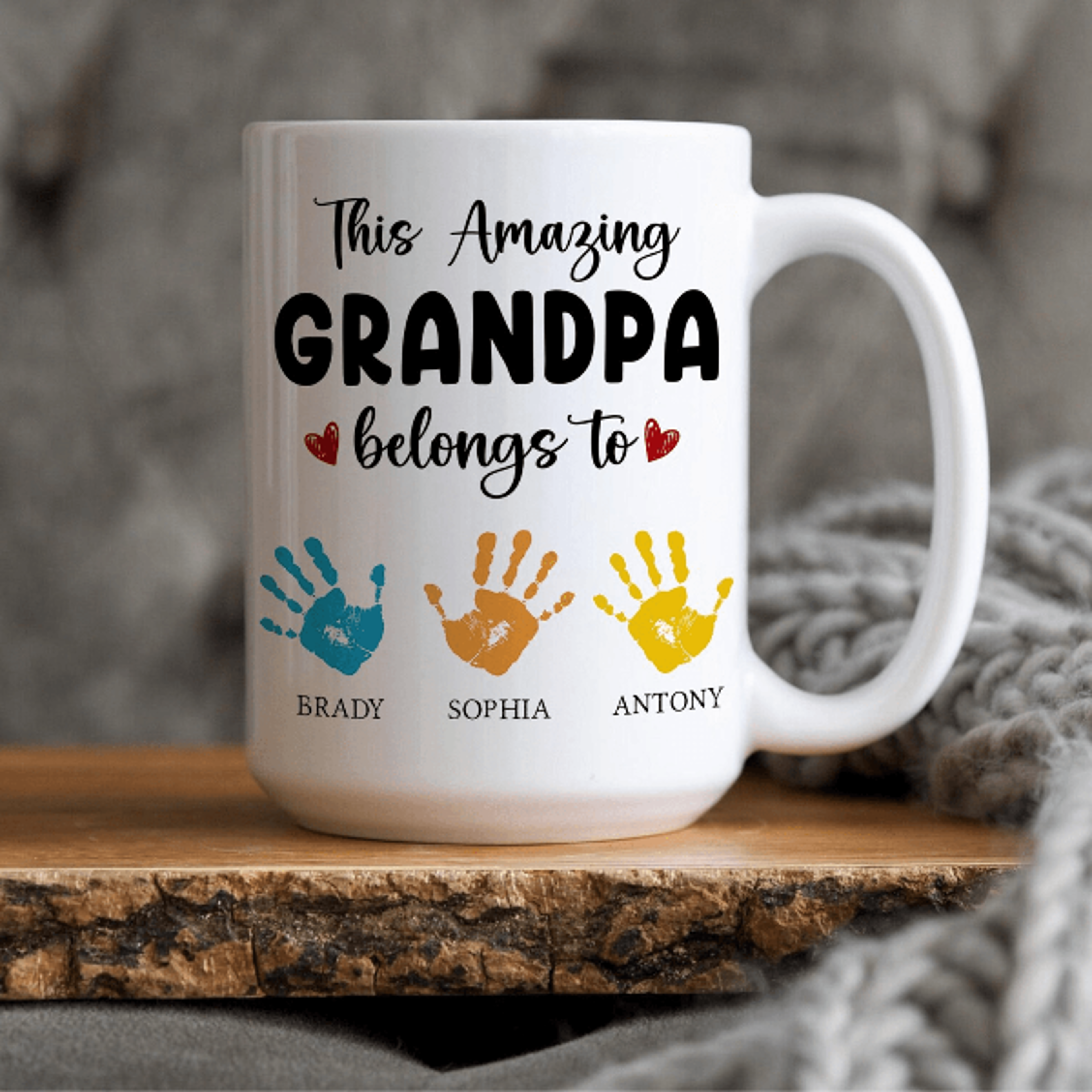 custom grandpa mug, this amazing grandpa belongs to handprint coffee cup, personalized grandkids gift mug