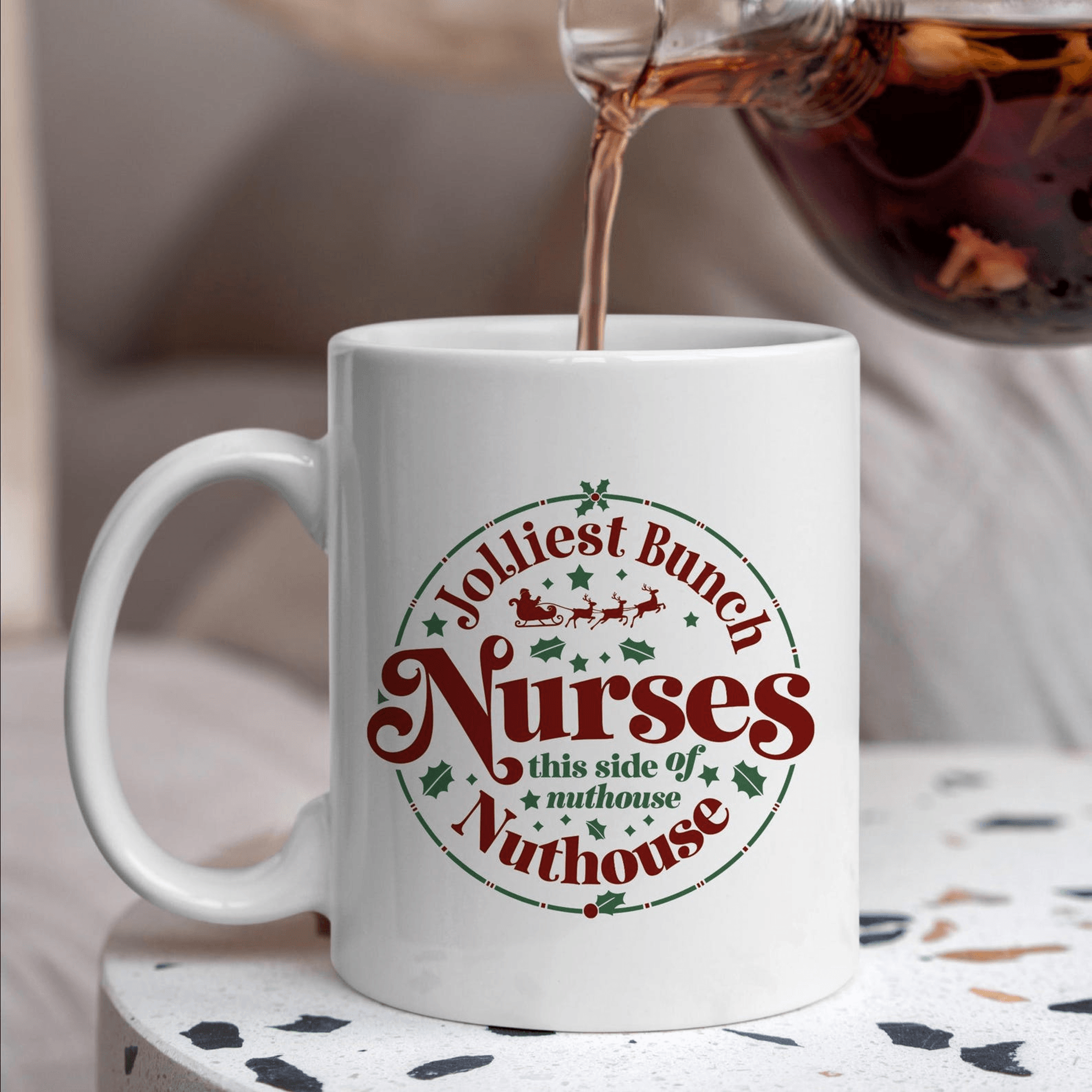 jolliest bunch of this side of the nuthouse mug, funny christmas coffee cup, holiday hot chocolate gift mug