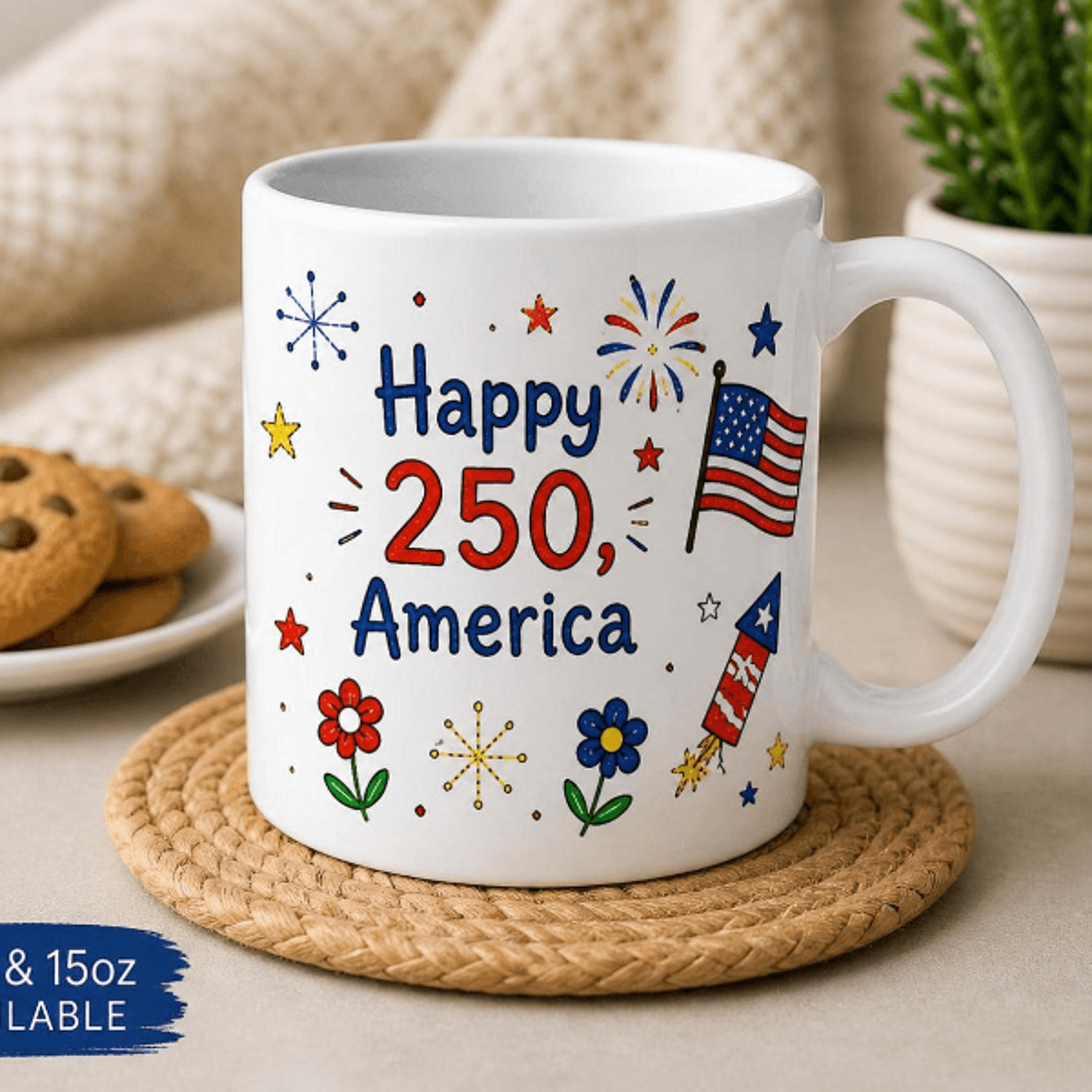 4th of july mug, happy 250 america coffee mug, patriotic independence day ceramic cup