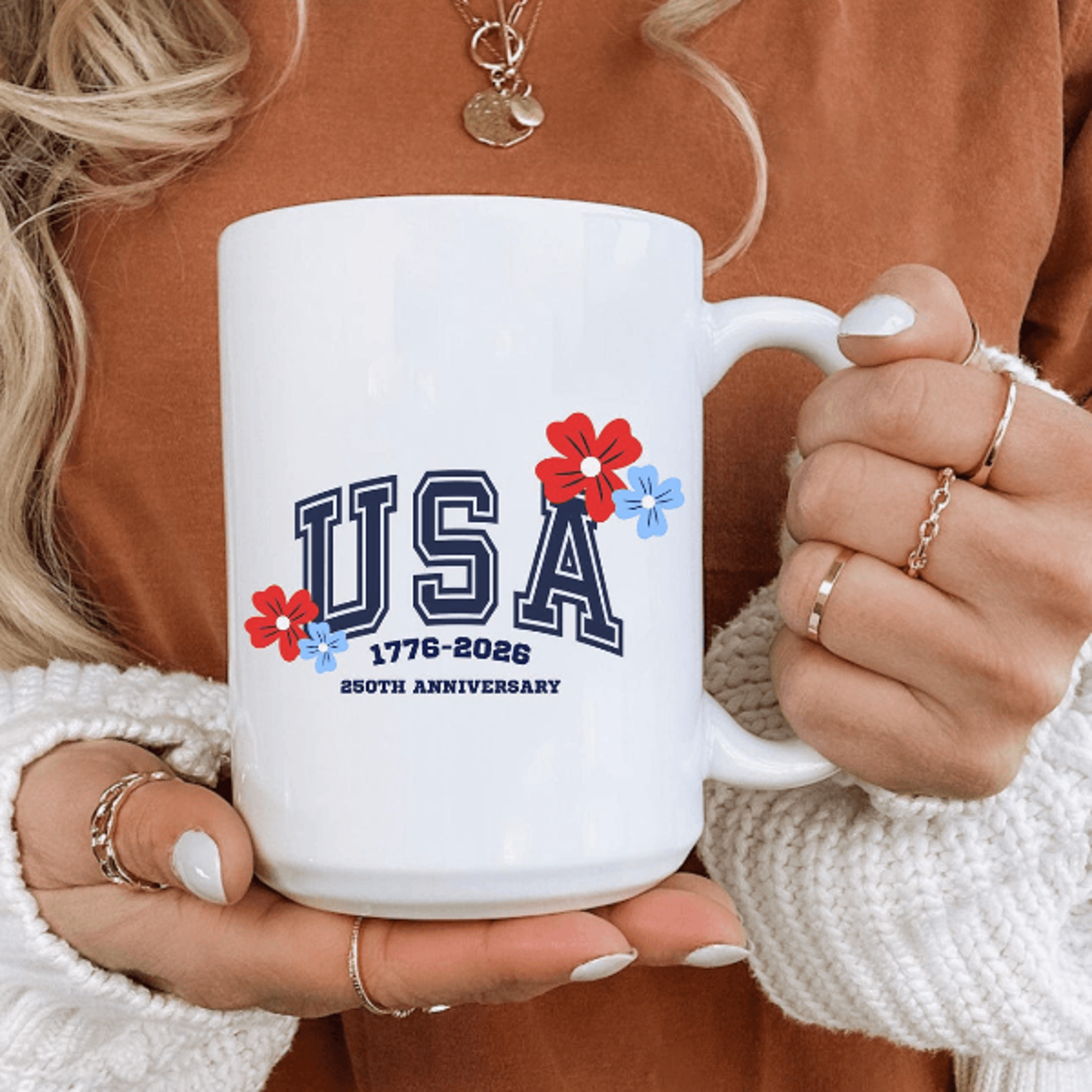 cute patriotic mug usa 250th anniversary gift idea aesthetic coffee cup for women