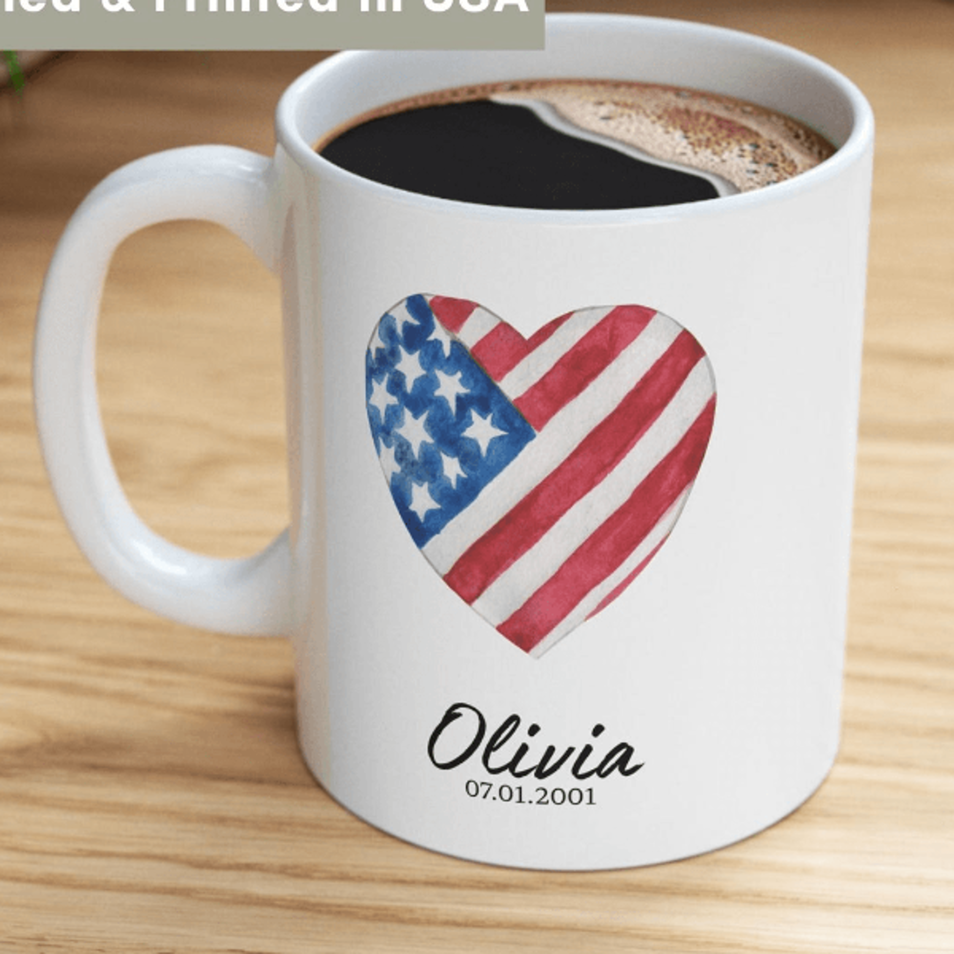 patriotic personalized wedding mug – custom usa heart couple coffee cup, 4th of july anniversary gift