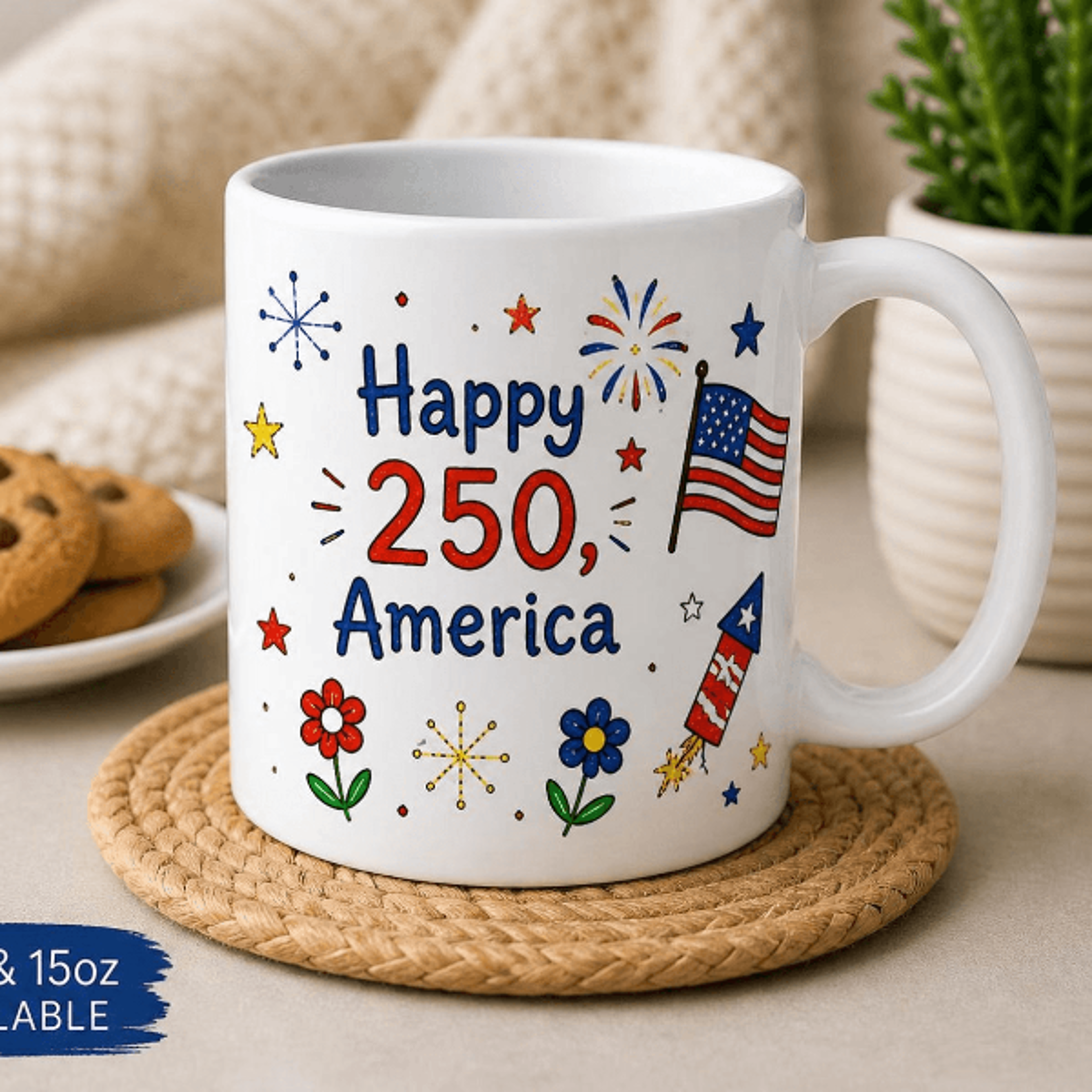 happy 250 america 4th of july coffee mug – patriotic red white blue independence day cup