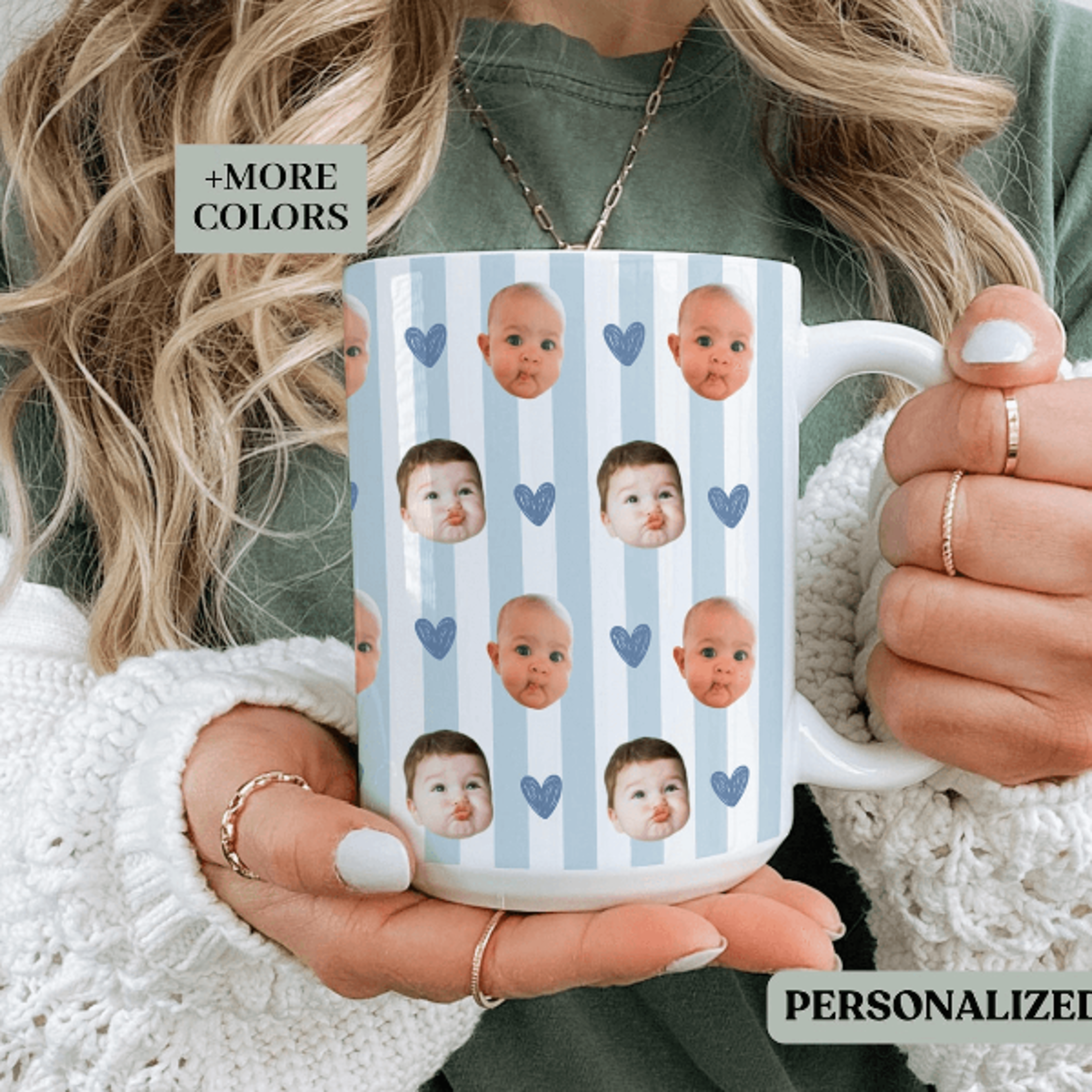 personalized baby face mug stripe photo coffee cup funny family gift for mom dad grandma grandpa